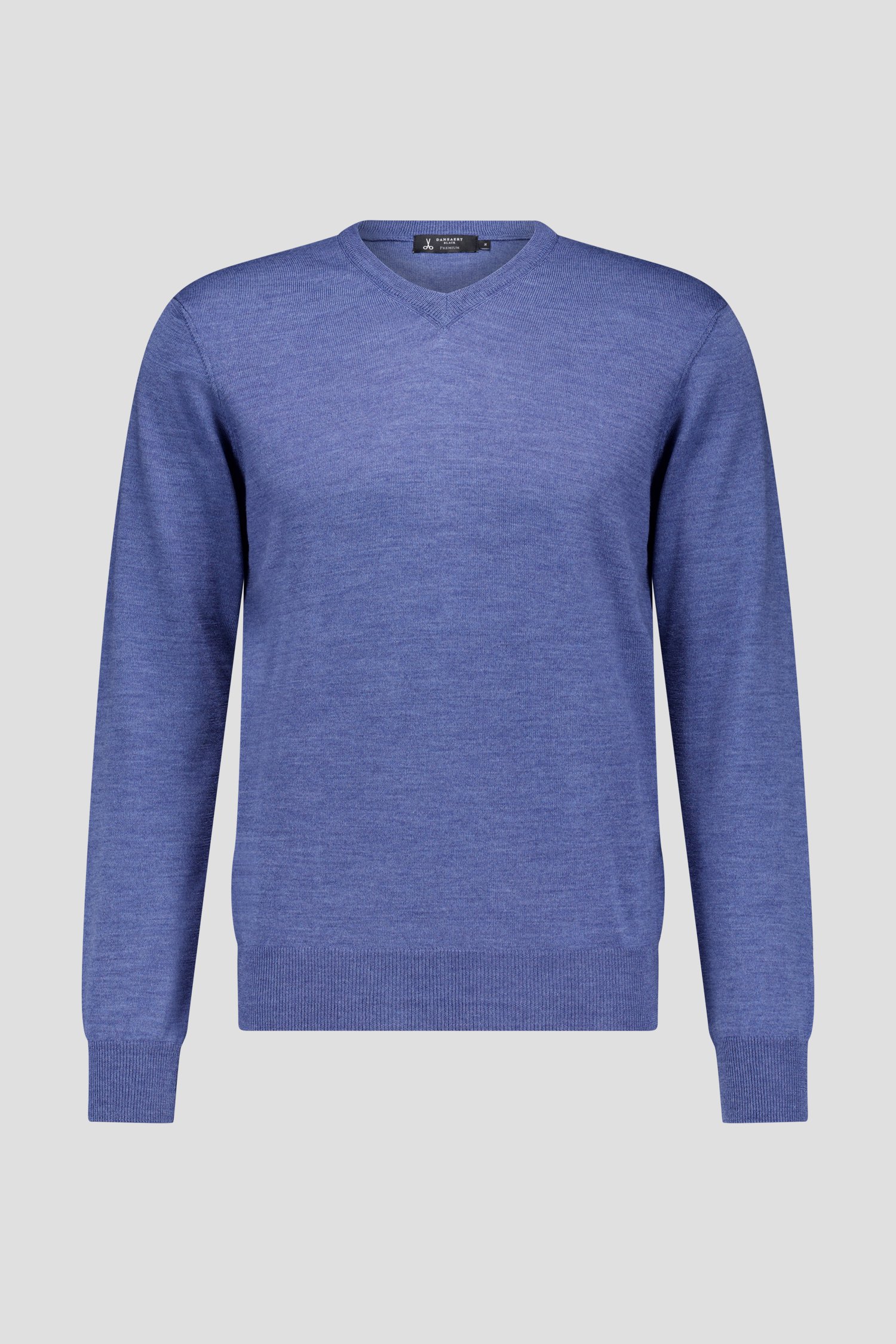 Pull bleu avec col en V et laine de DANPR pour Hommes