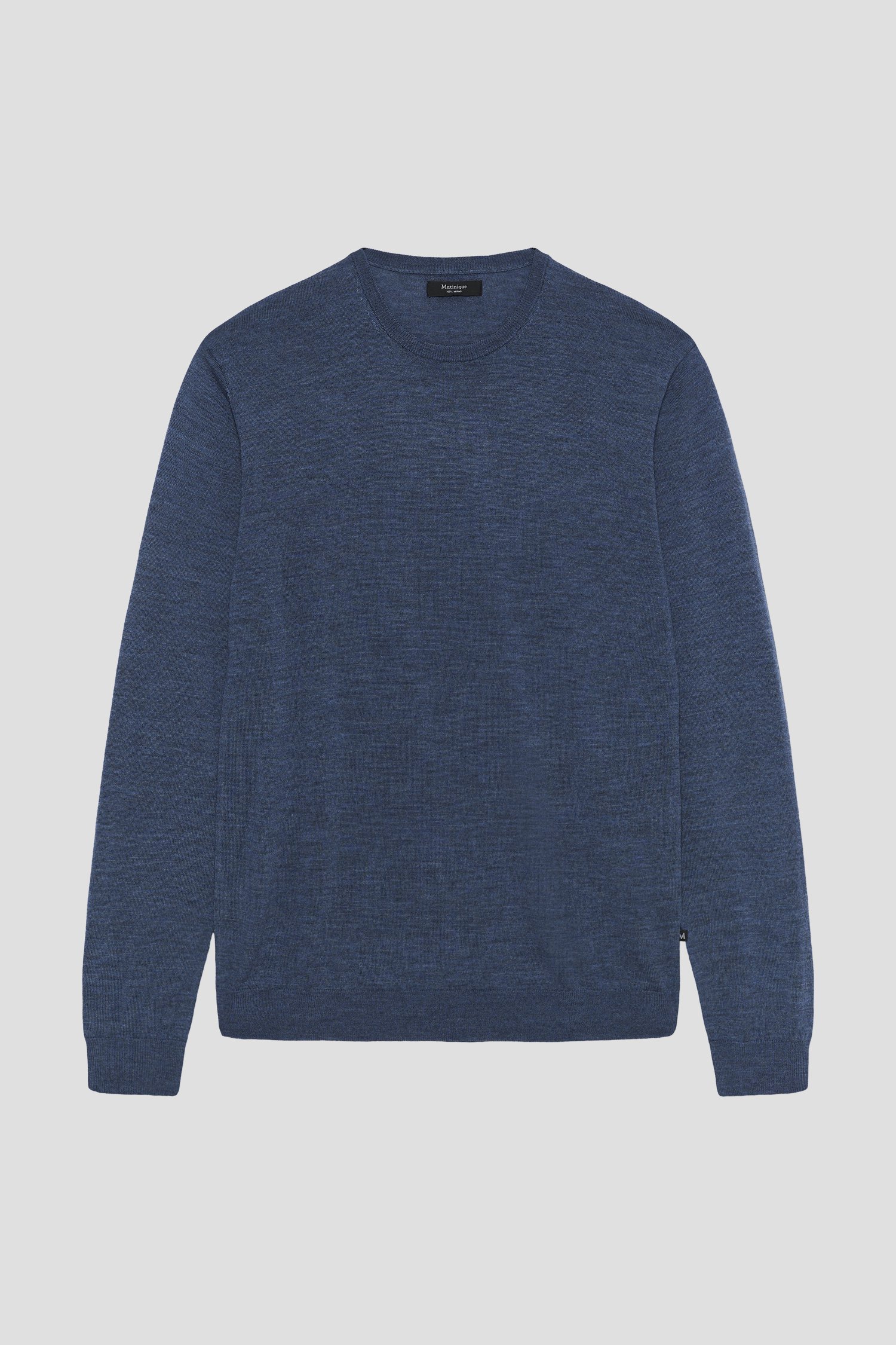 Photo produit 1 de Pull bleu chiné en laine mérinos à col rond de Matinique pour Hommes