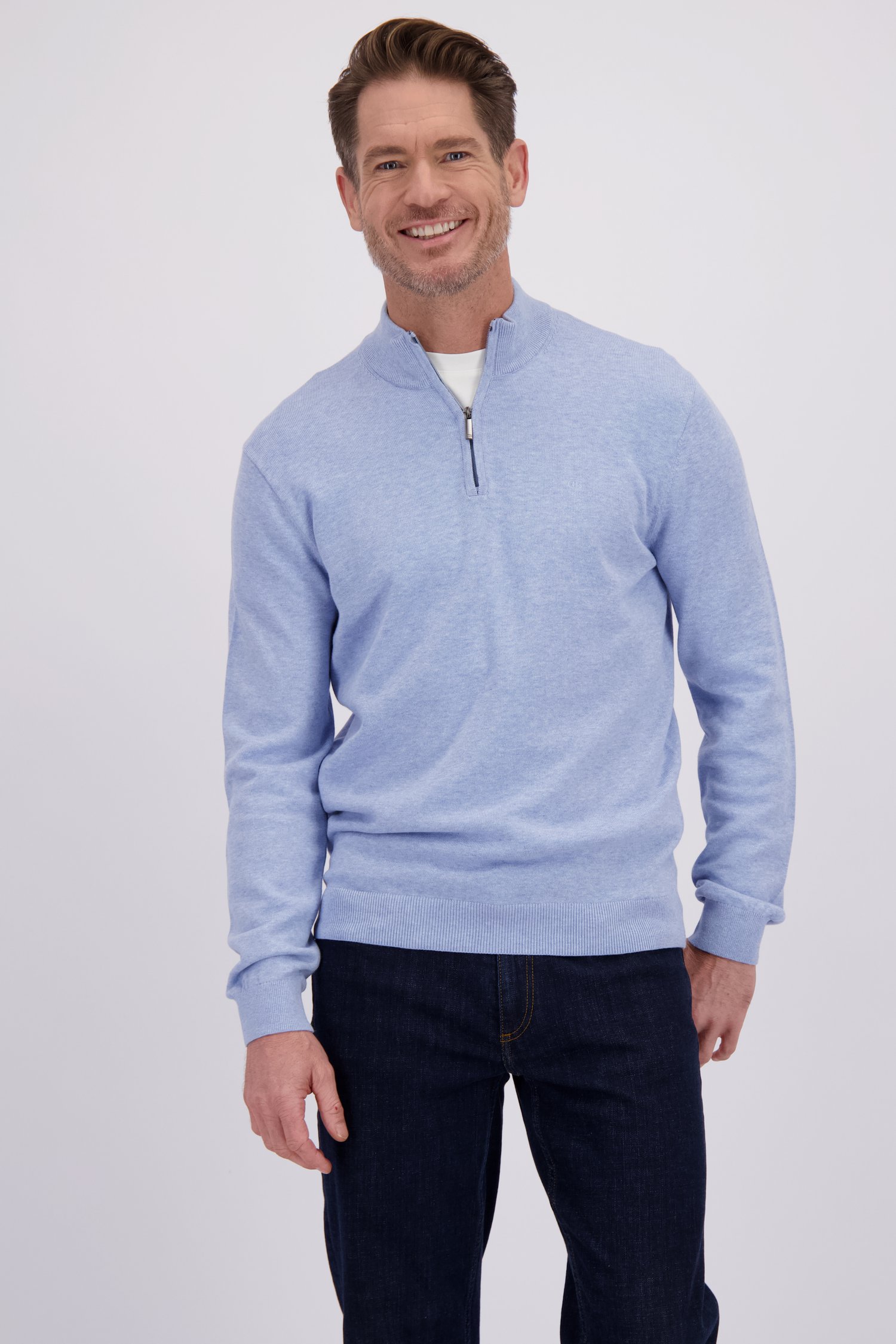 Le devant de Pull bleu clair à col zippé de Dansaert Blue pour Hommes