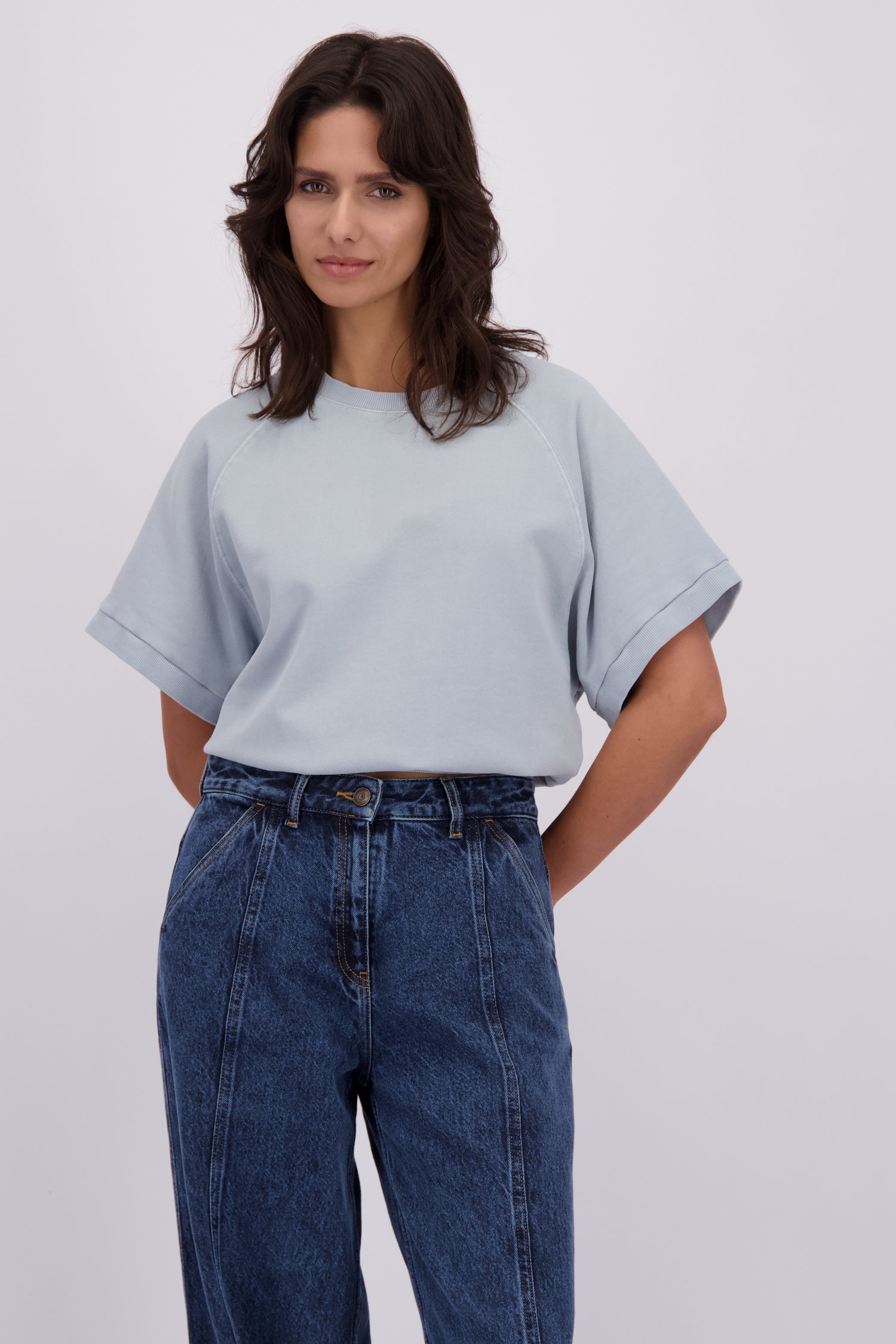 Le devant de Pull bleu clair à manches courtes de Louise pour Femmes