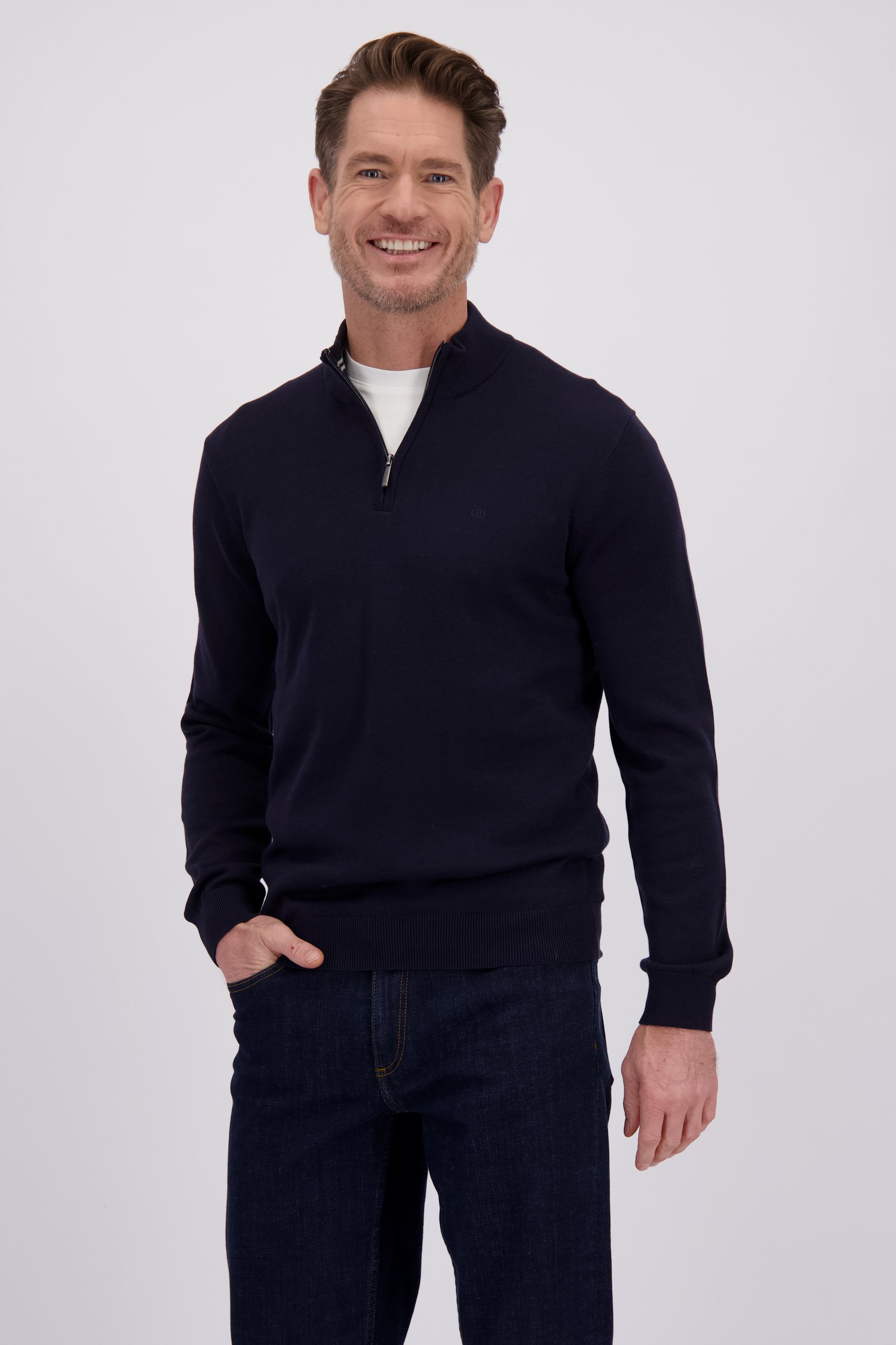 Le devant de Pull bleu foncé à col zippé de Dansaert Blue pour Hommes