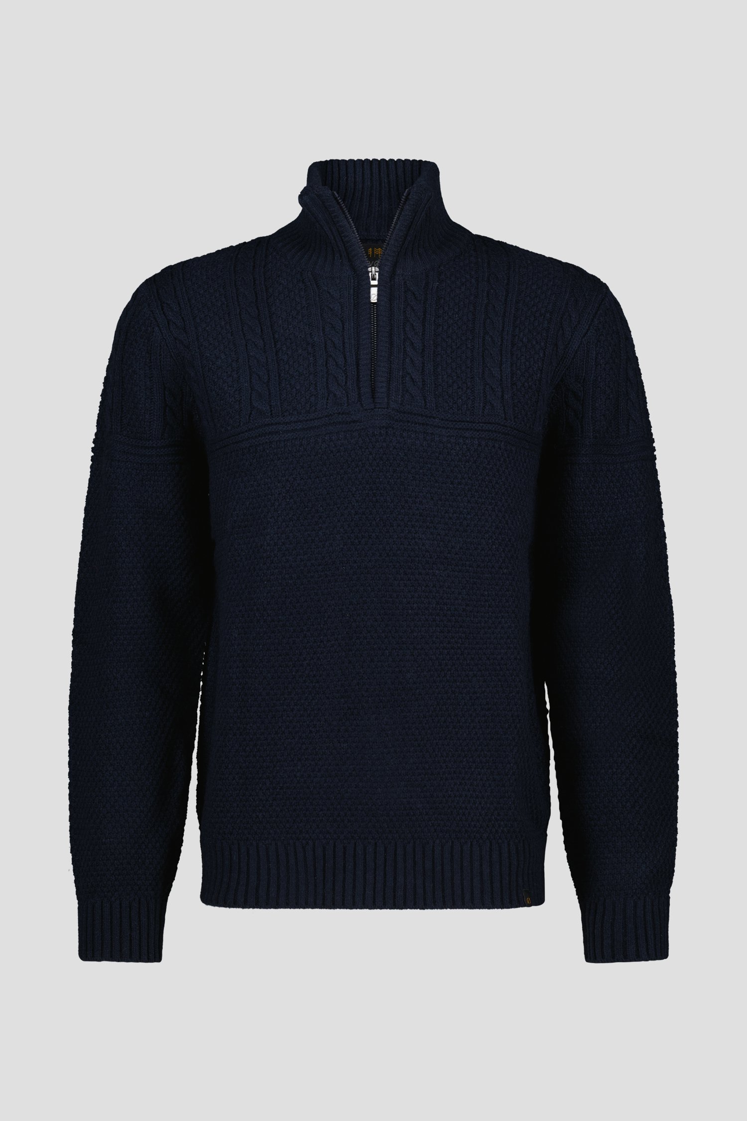 Pull bleu foncé à fermeture éclair courte de Ravøtt pour Hommes