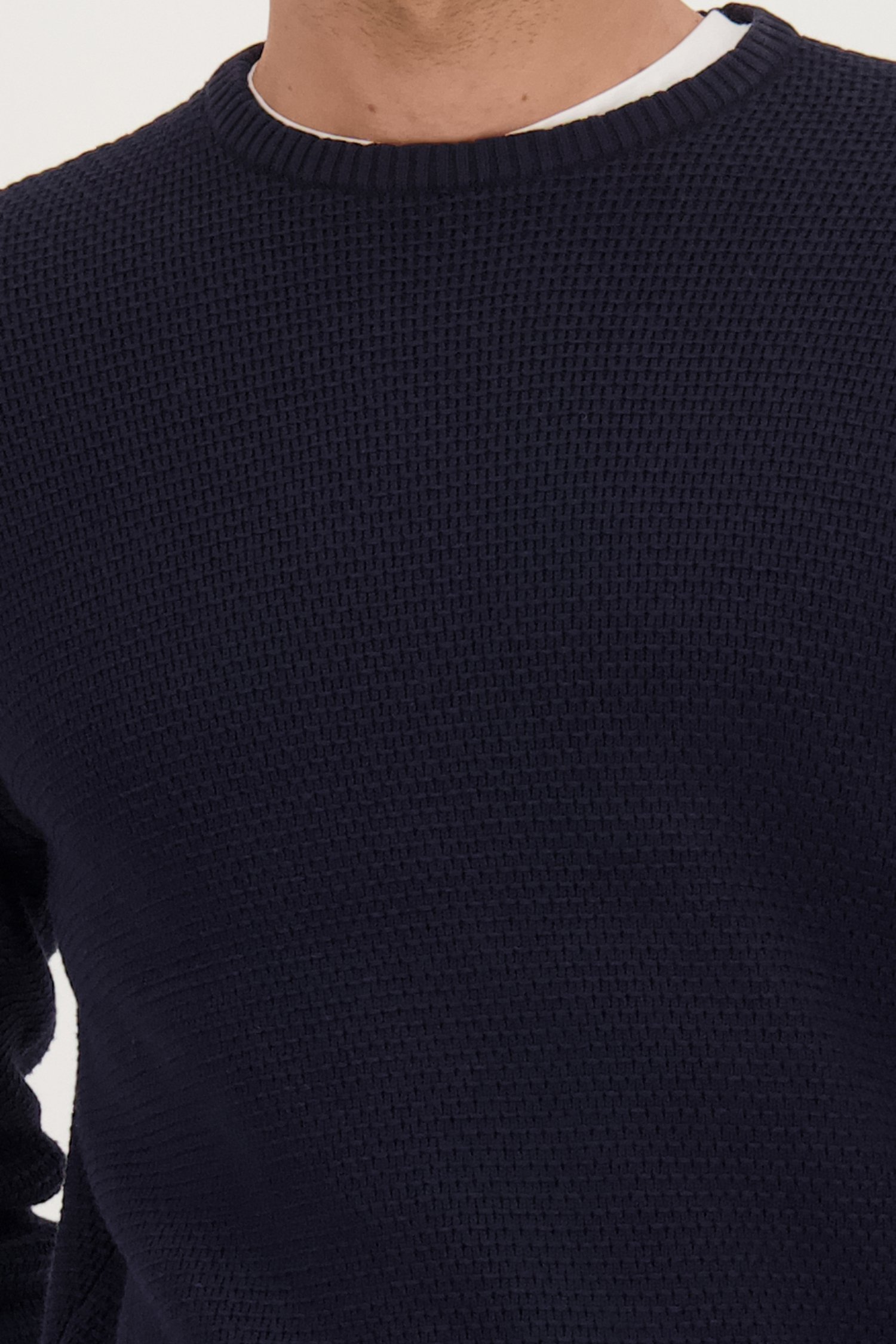 Pull bleu foncé à structure fine de Upper East pour Hommes