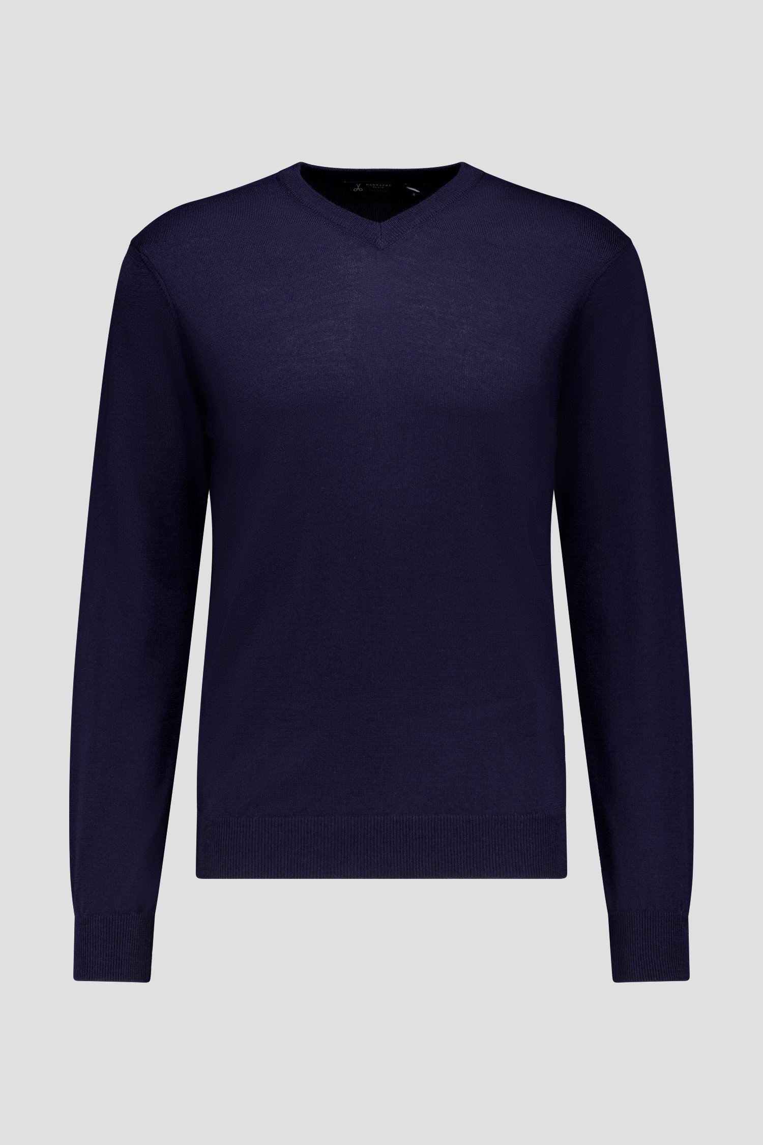 Pull bleu foncé avec col en V et laine de DANPR pour Hommes
