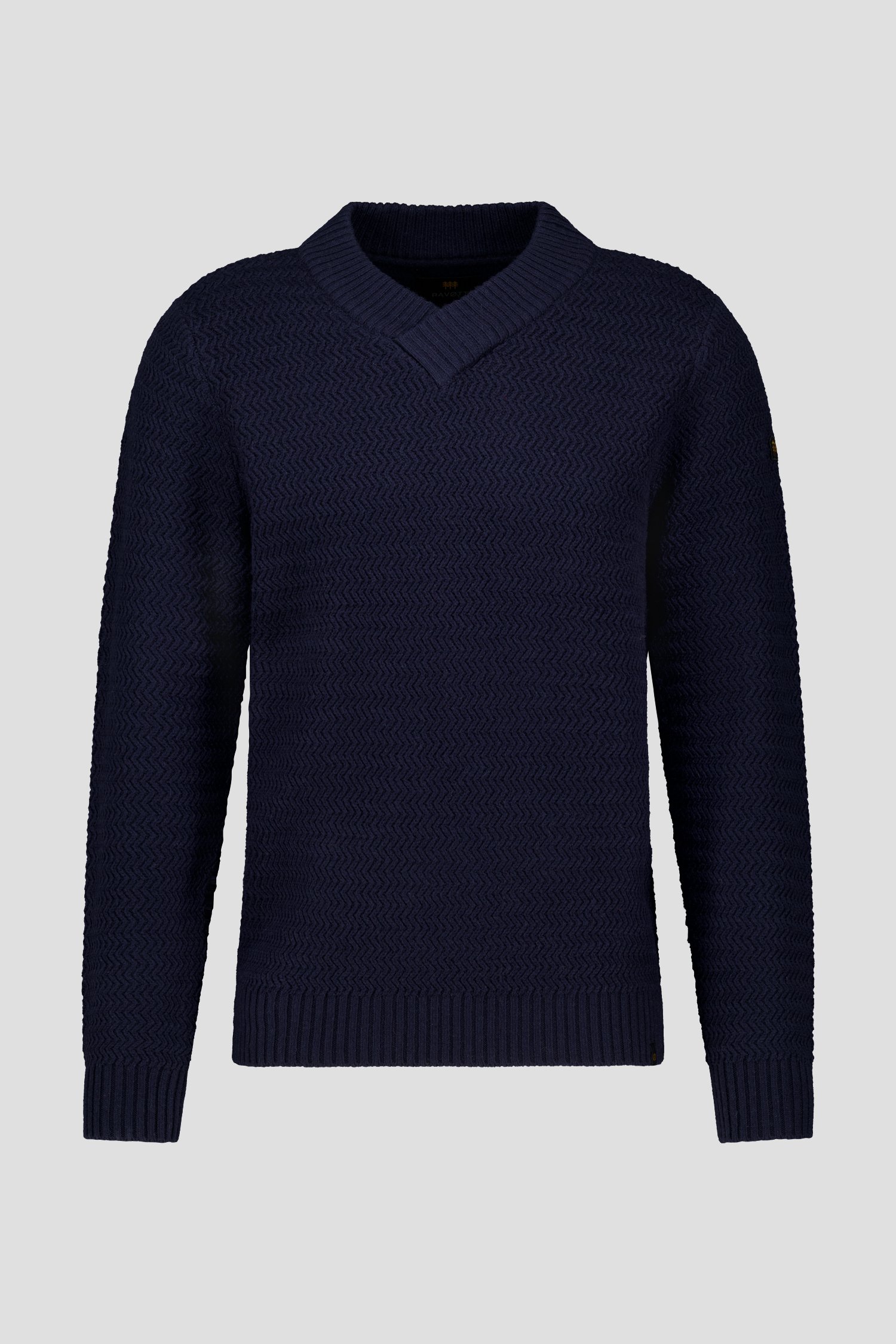 Pull bleu foncé avec motif tricoté fin	 de Ravøtt pour Hommes