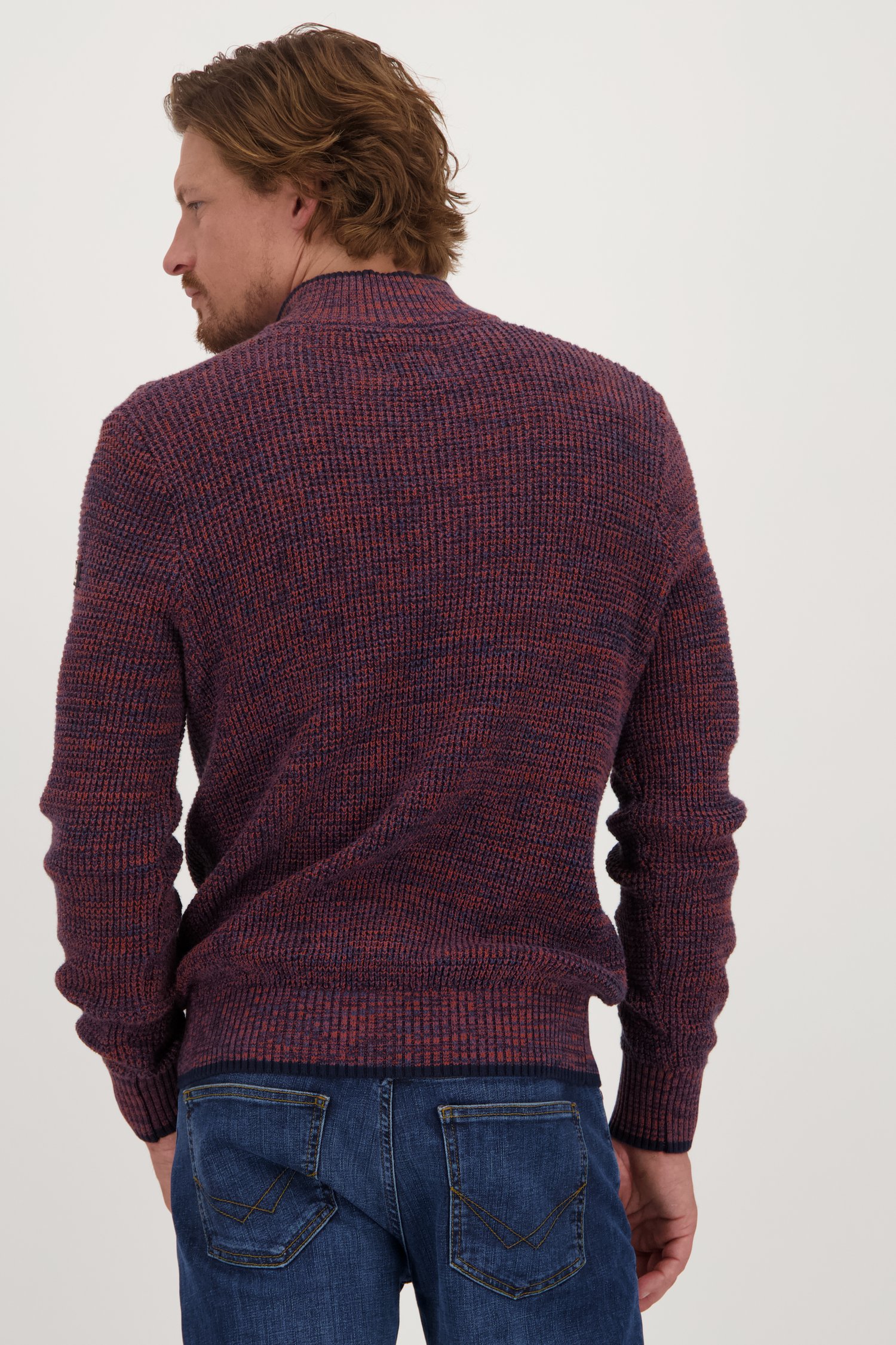 Pull bleu-orange avec fermeture éclair courte de Bluefields pour Hommes