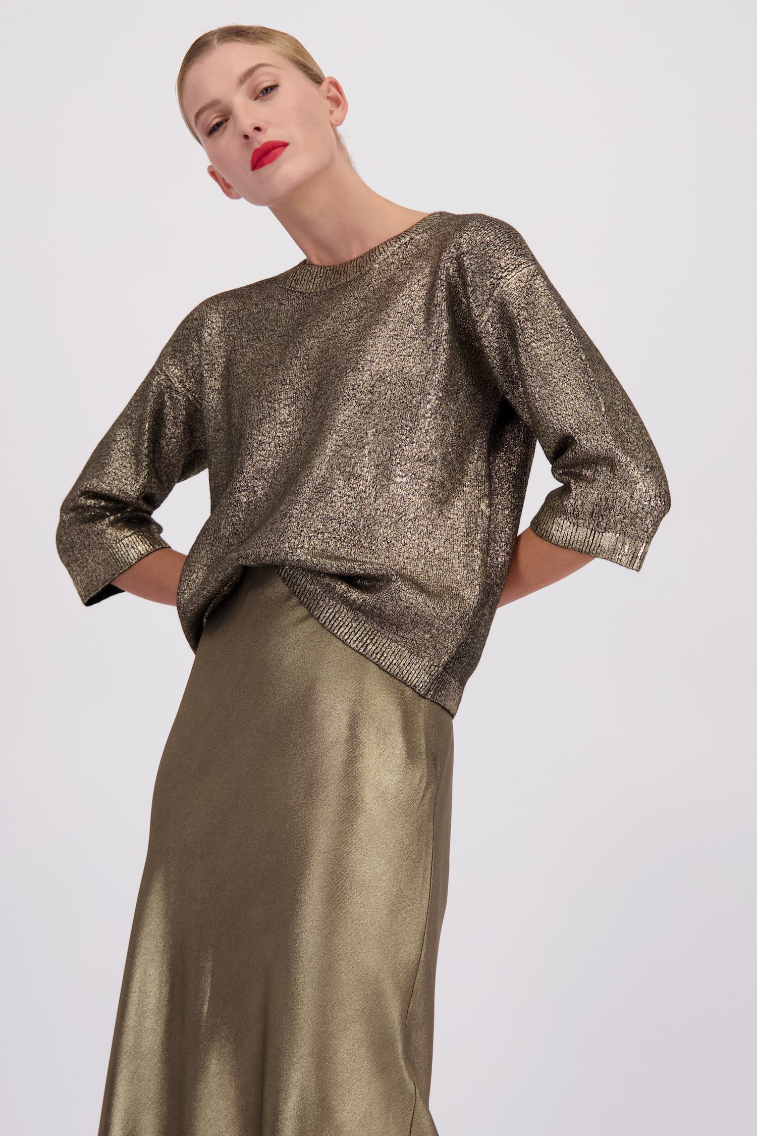 Le devant de Pull bronze chiné à manches 3/4 de D'Auvry pour Femmes