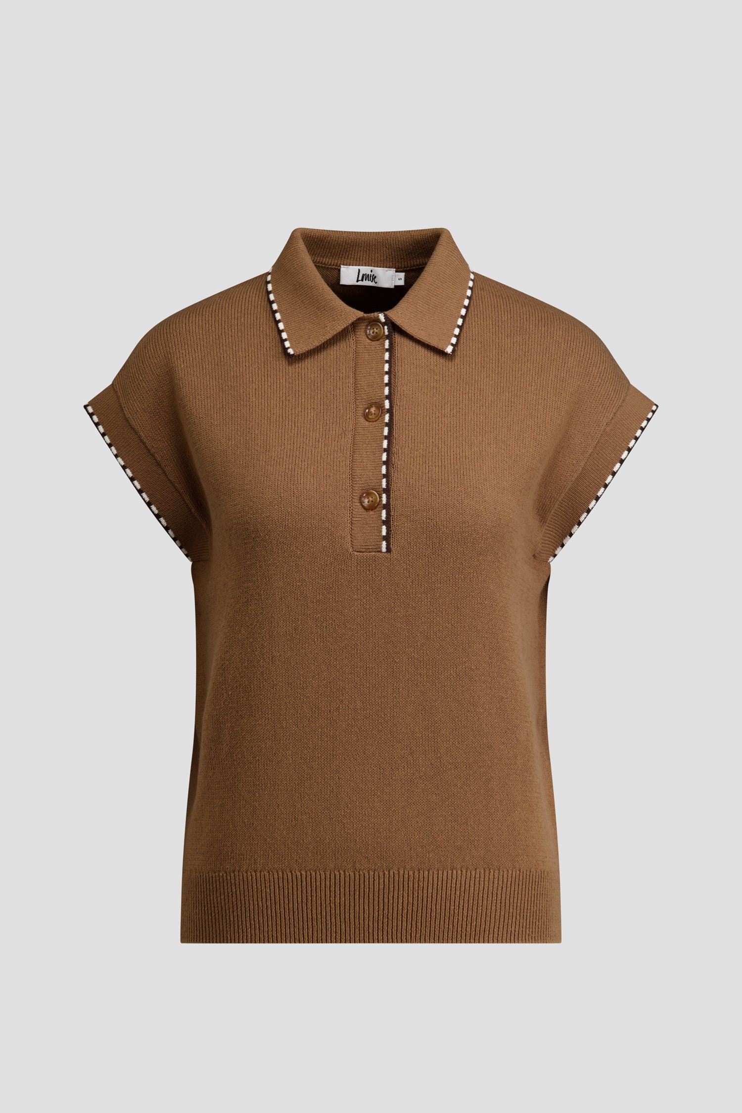 Photo produit 1 de Pull brun finement tricoté sans manches de Louise pour Femmes