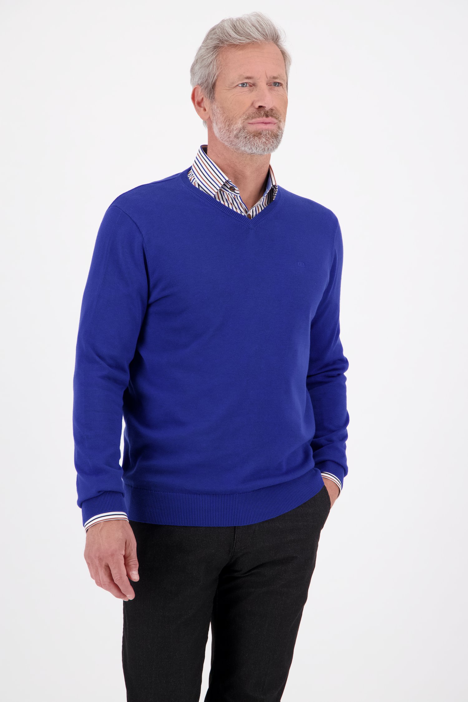 Pull col V bleu foncé de Dansaert Blue pour Hommes