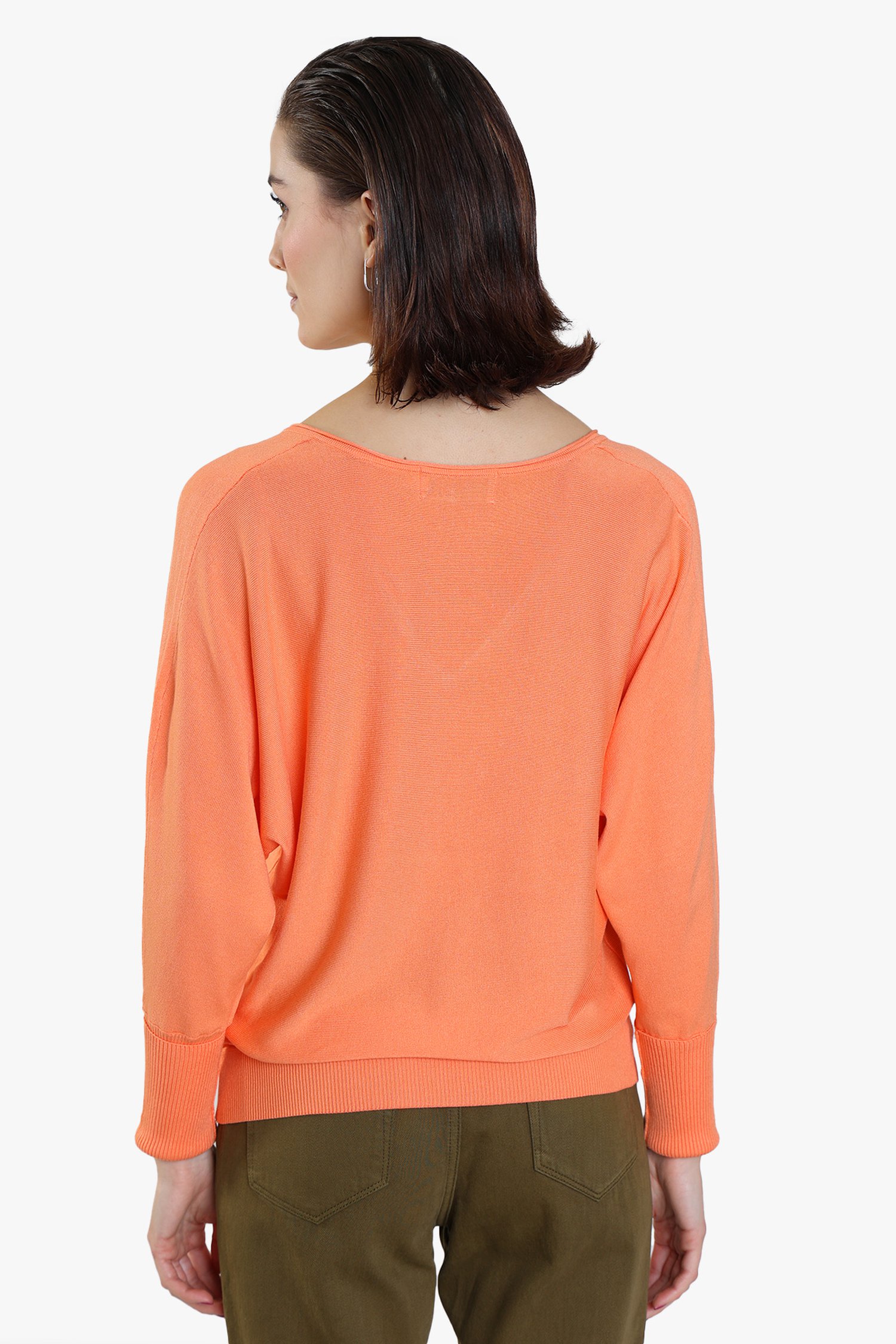 Pull col discount v orange femme