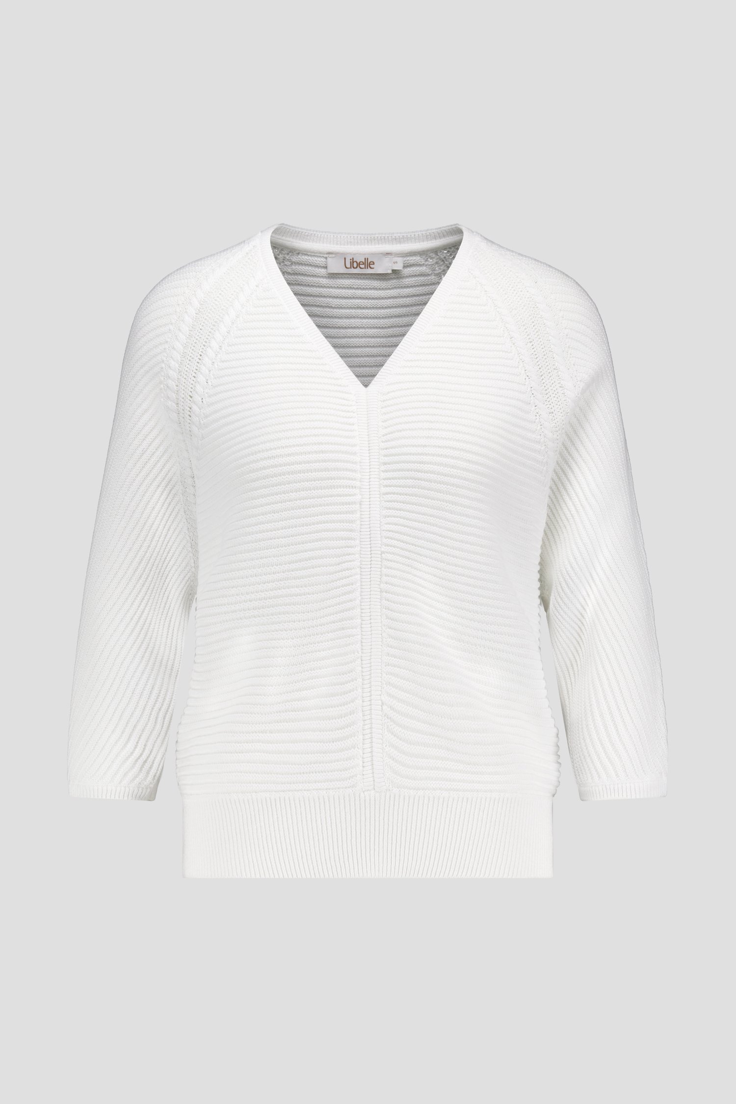 Pull côtelé blanc avec col en V de Libelle pour Femmes