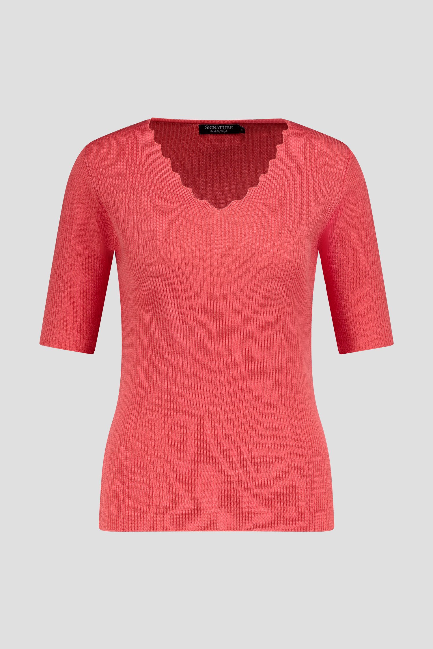 Pull côtelé orange avec col en V  de Signature pour Femmes