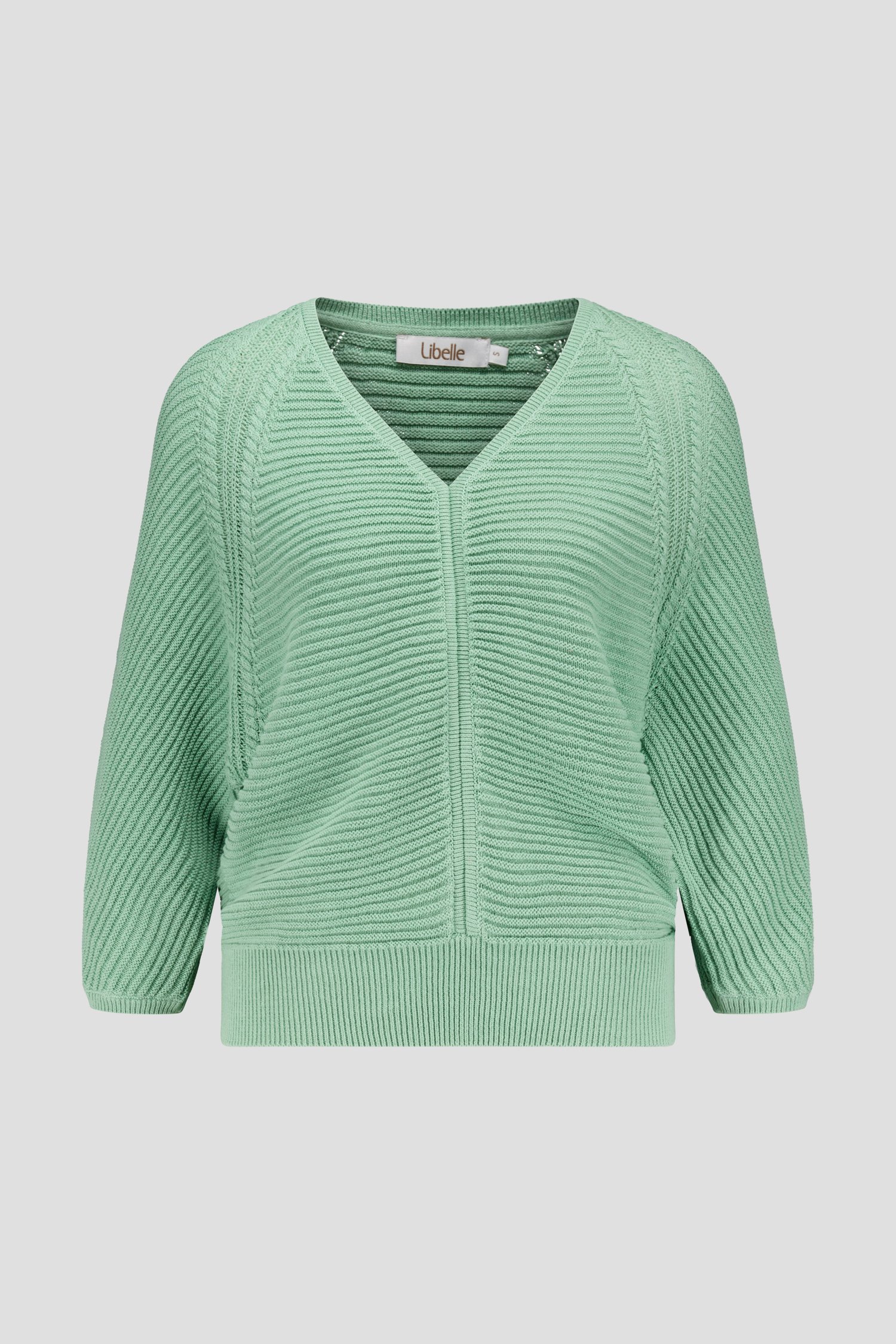 Pull côtelé turquoise avec col en V de Libelle pour Femmes