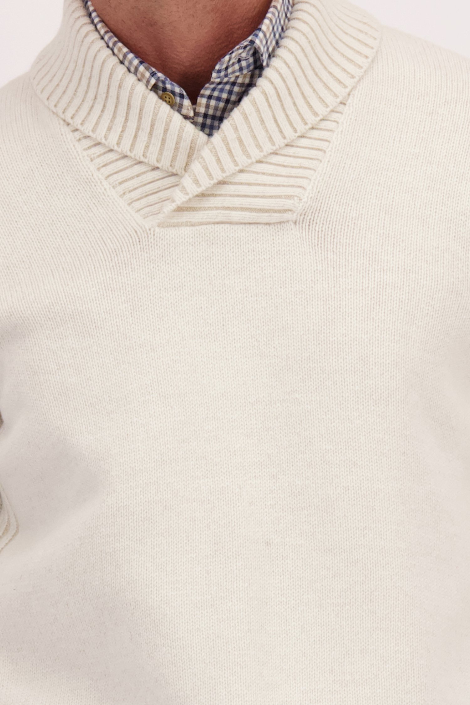 Détail de Pull écru à col châle en maille de Dansaert Blue pour Hommes