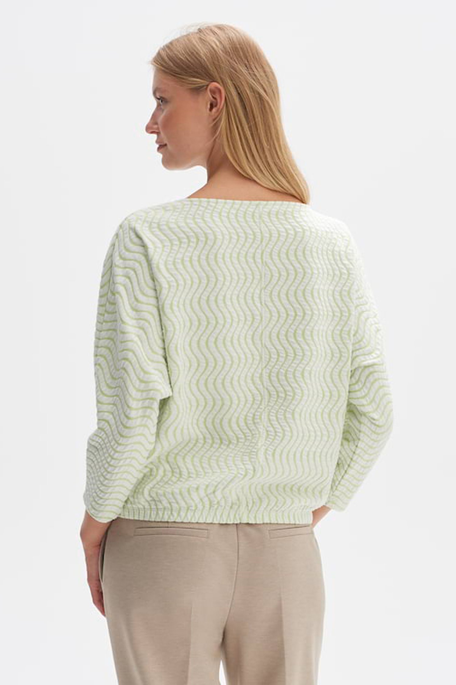 Pull écru avec motif ondulé vert  de Opus pour Femmes