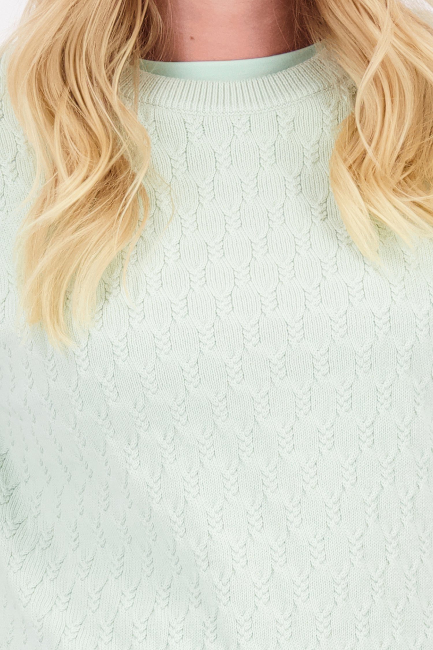 Détail de Pull en câble sans manches vert clair de Liberty Loving nature pour Femmes