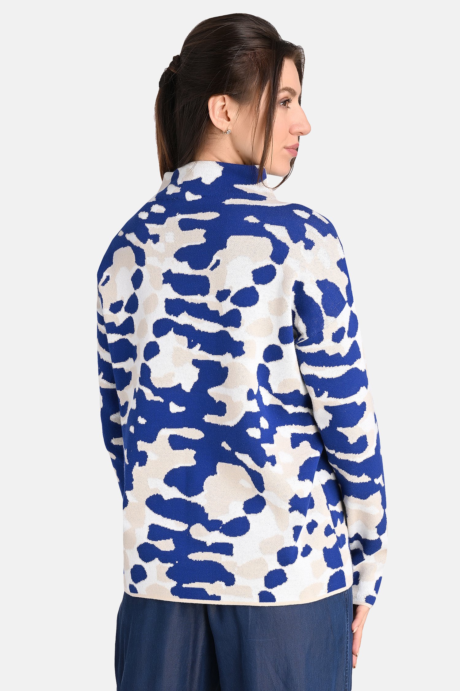 Pull en jacquard bleu et beige de Bicalla pour Femmes