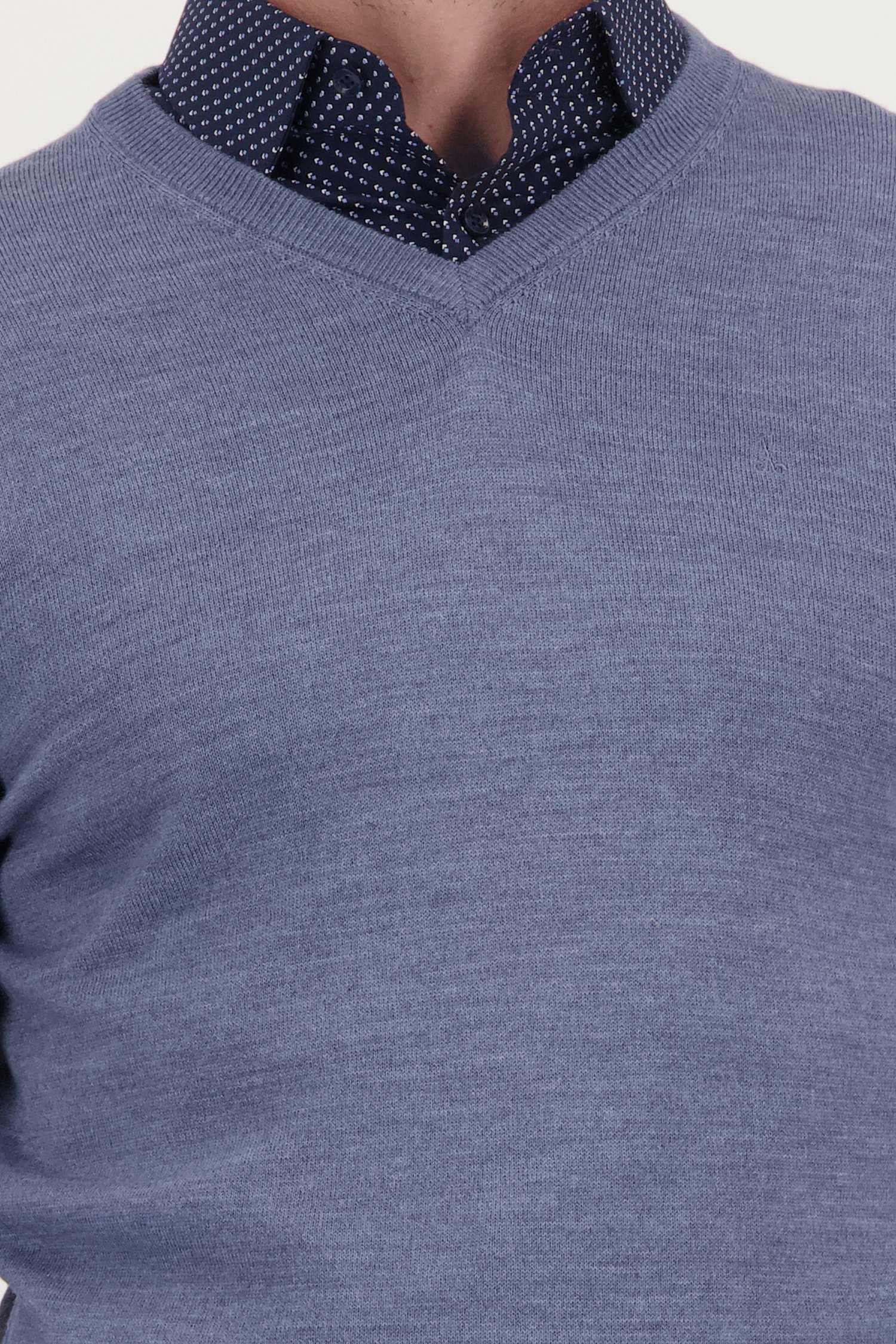 Pull en laine fine avec col en V - Bleu de Dansaert Black pour Hommes