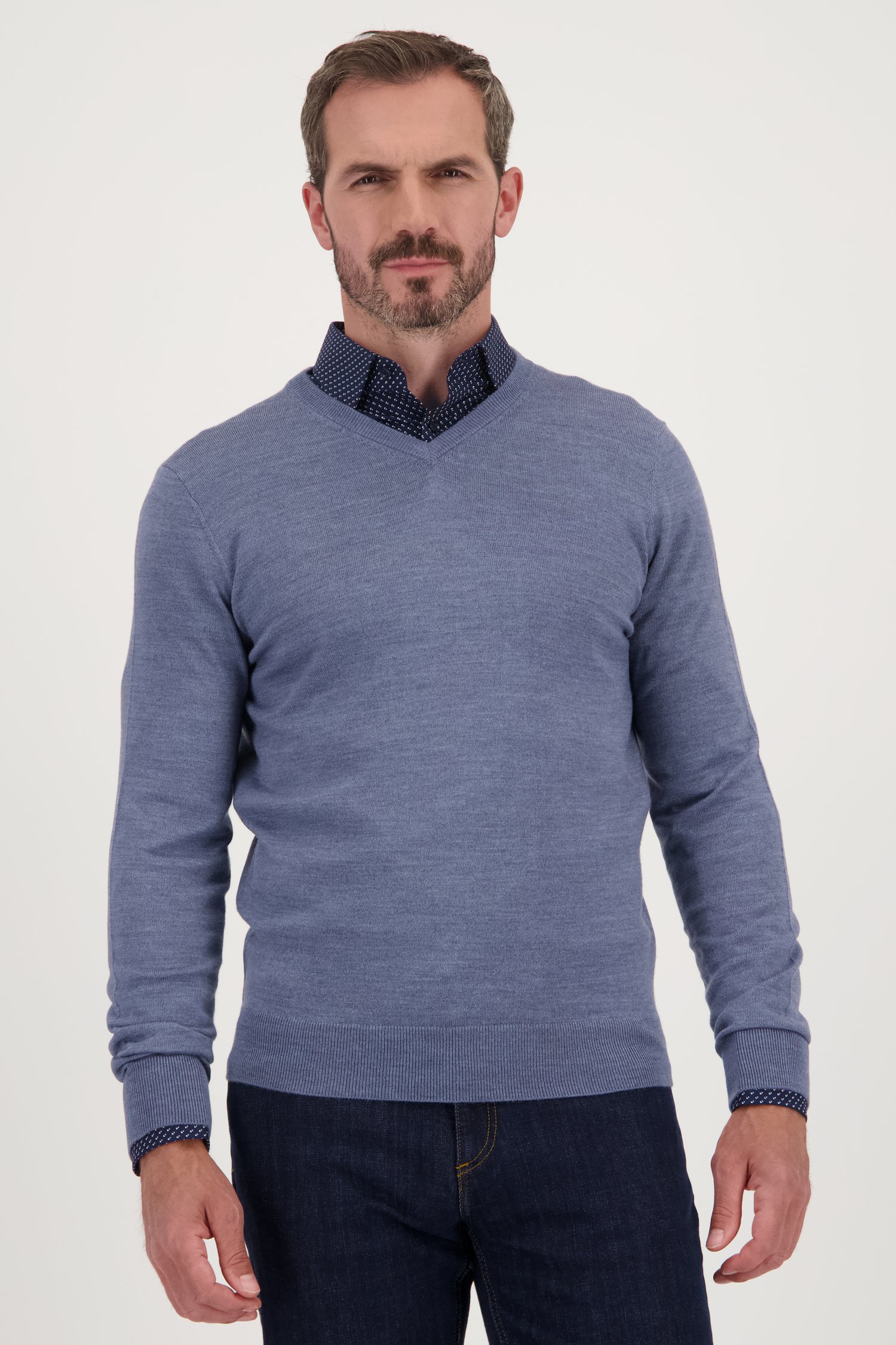 Pull en laine fine avec col en V - Bleu de Dansaert Black pour Hommes