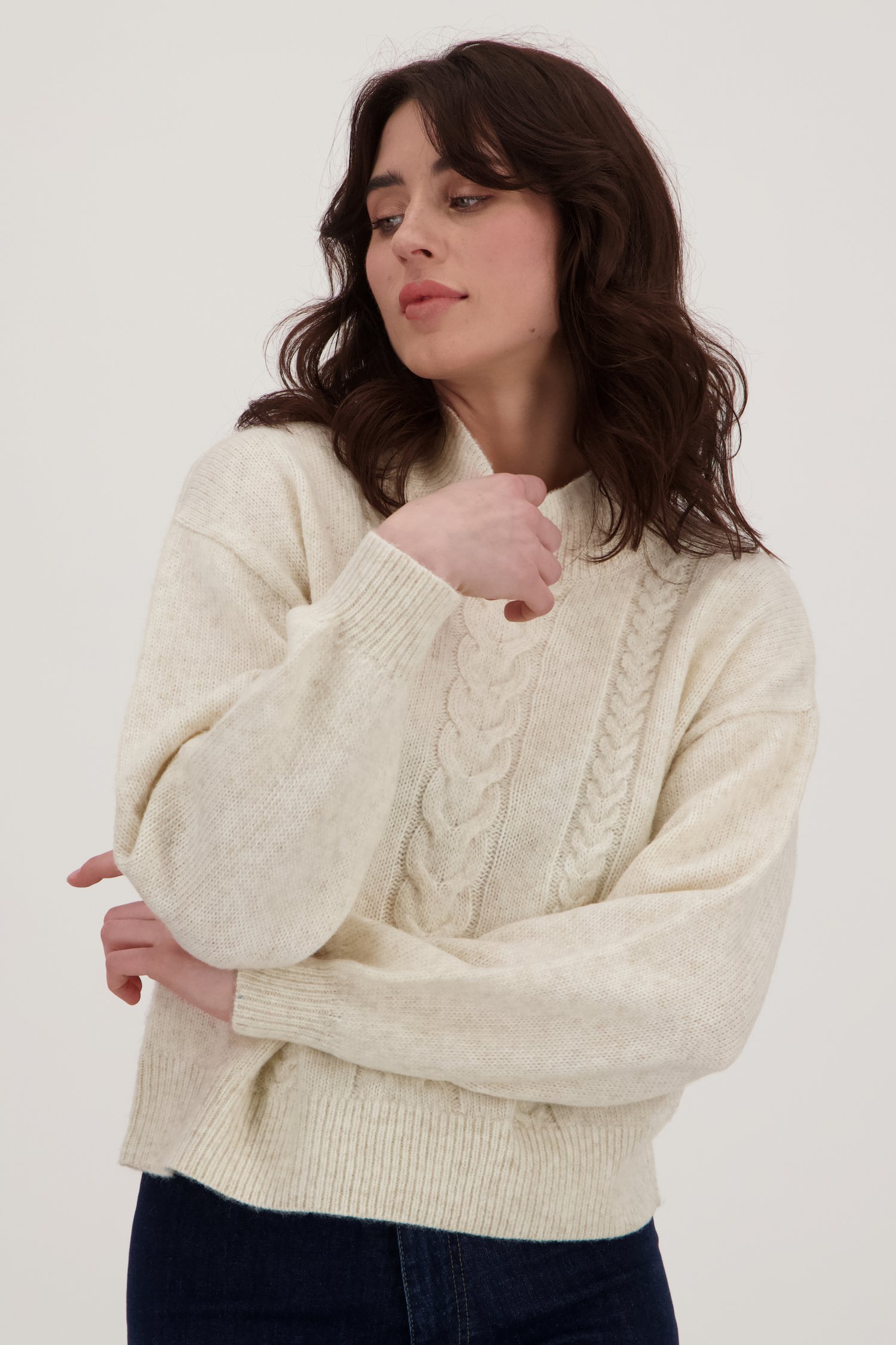 Pull en maille câblée écru avec col montant de JDY pour Femmes