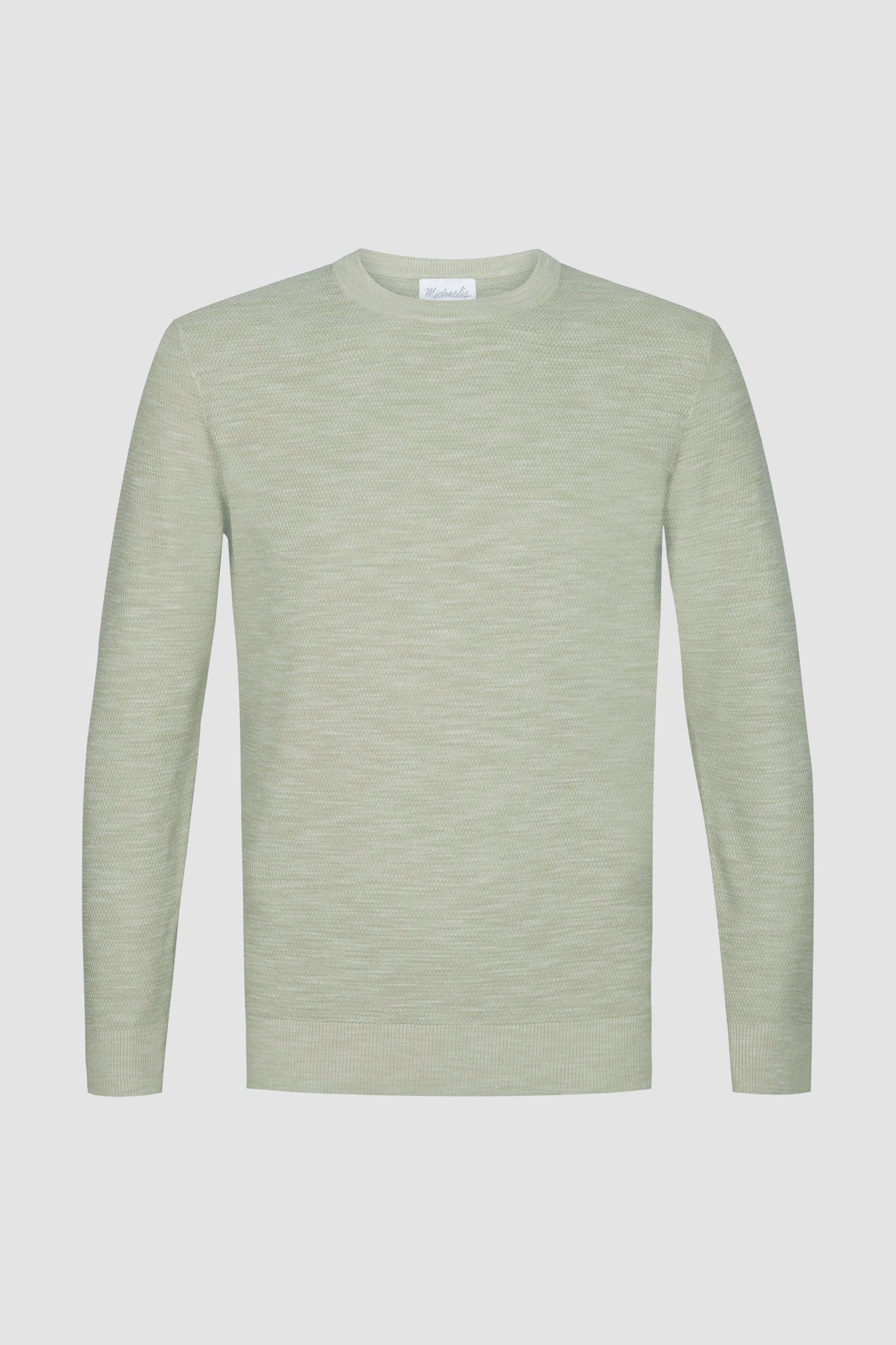 Pull en maille fine beige-vert avec col rond de Michaelis pour Hommes