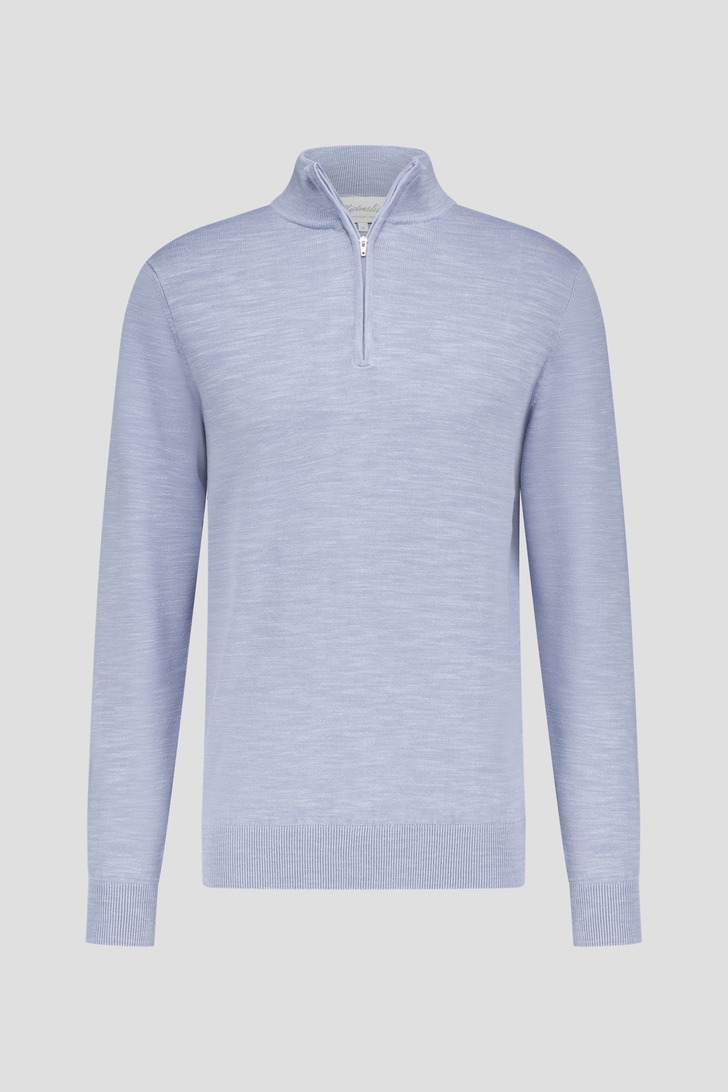 Pull en maille fine bleu clair à fermeture éclair de Michaelis pour Hommes