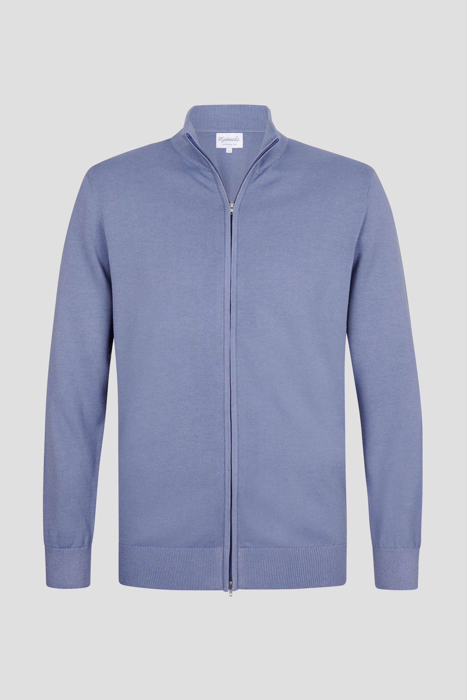 Pull en maille fine bleue à fermeture éclair de Michaelis pour Hommes