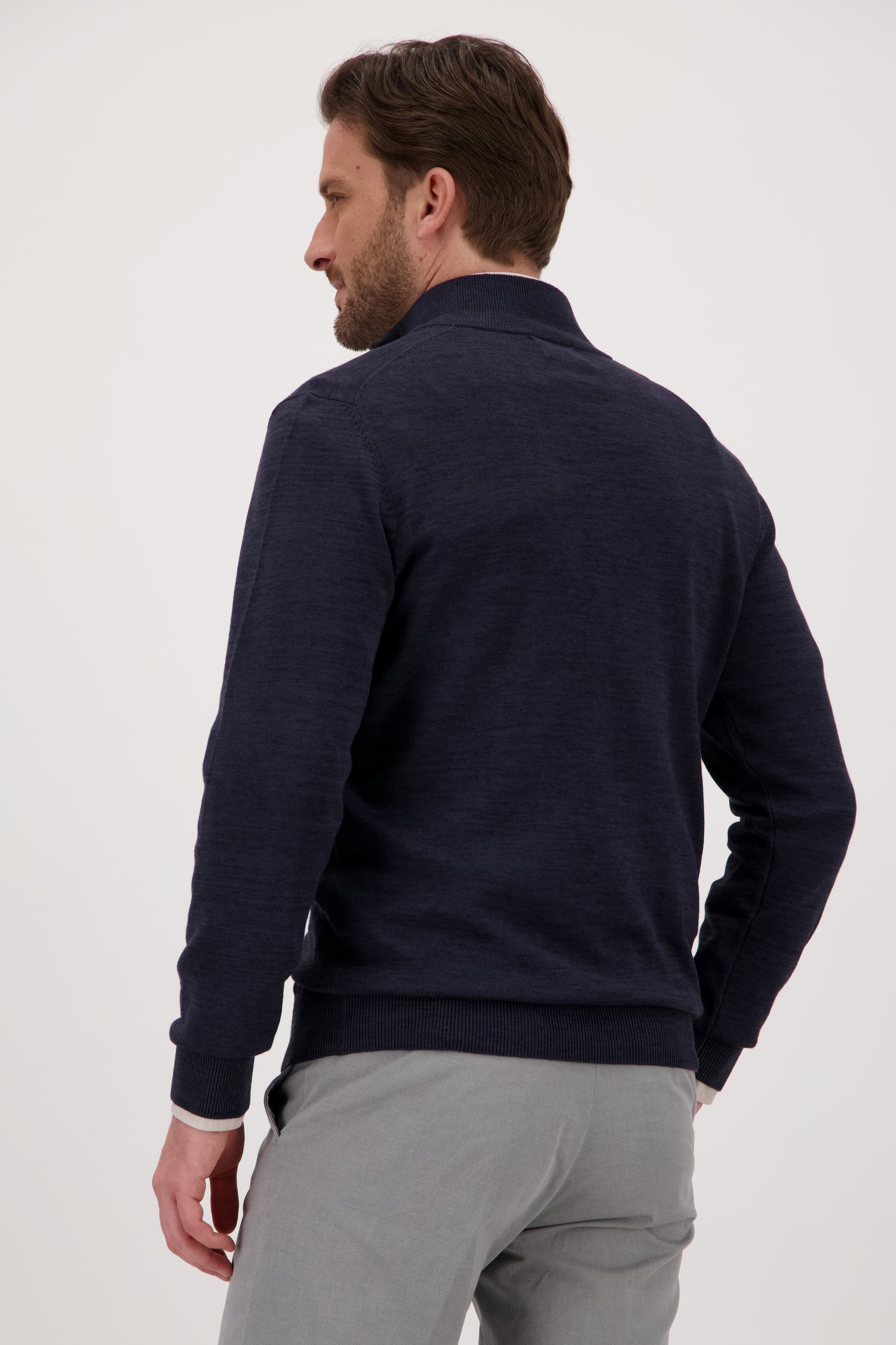 Pull en maille fine navy à fermeture éclair courte de Michaelis pour Hommes