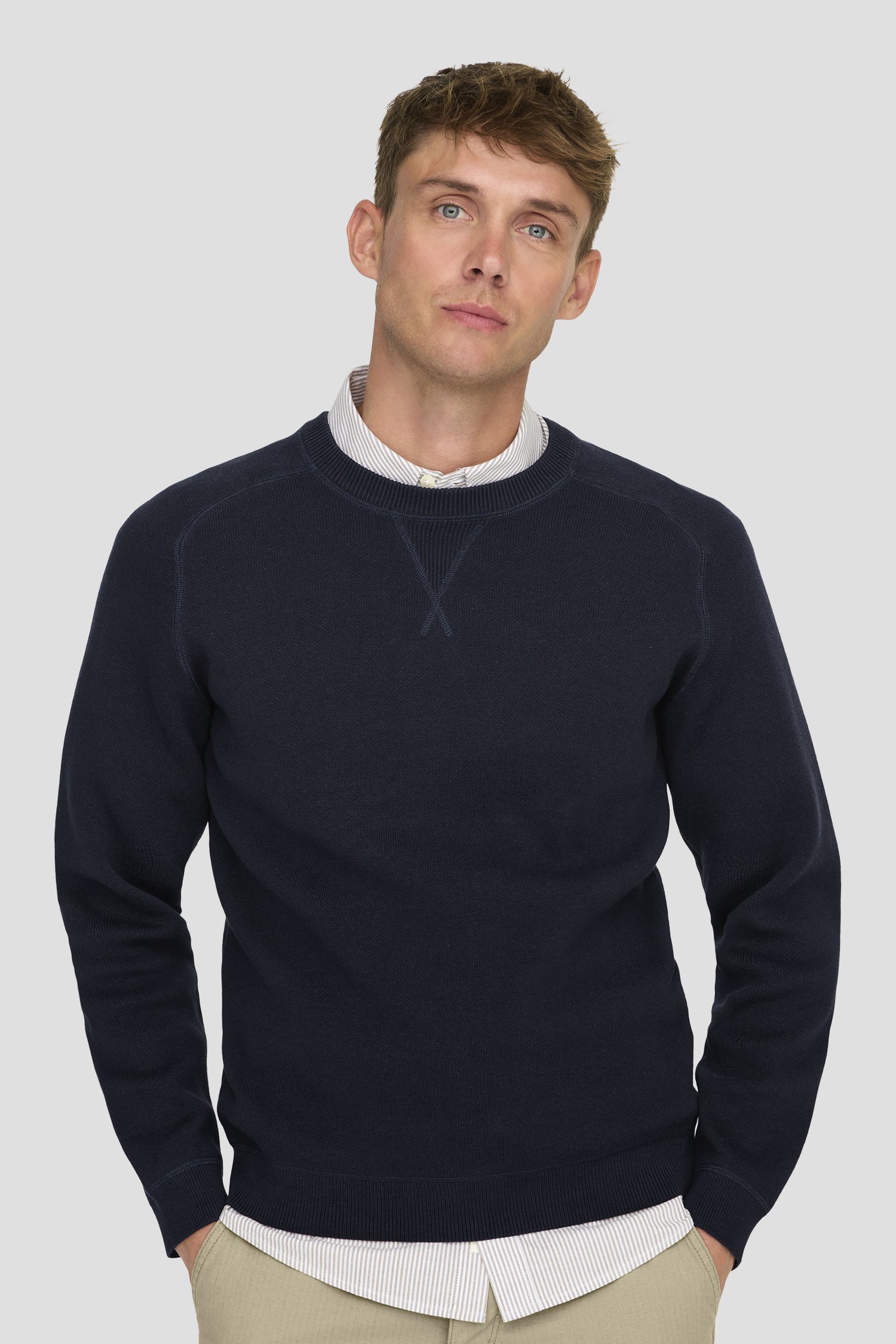 Pull en maille marine à col rond de ONLY & SONS pour Hommes