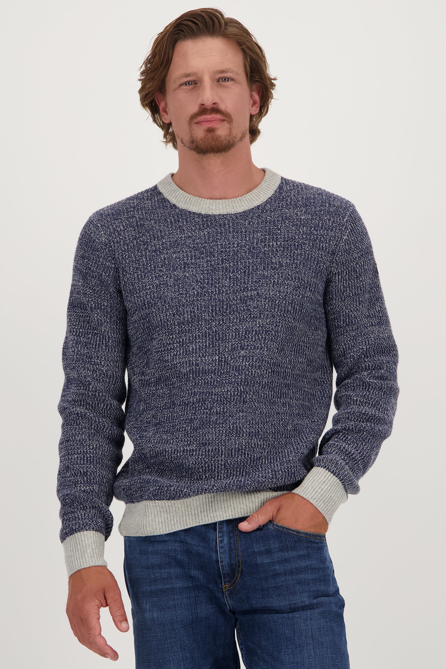 Pull en mélange bleu-gris à encolure ronde de Bluefields pour Hommes