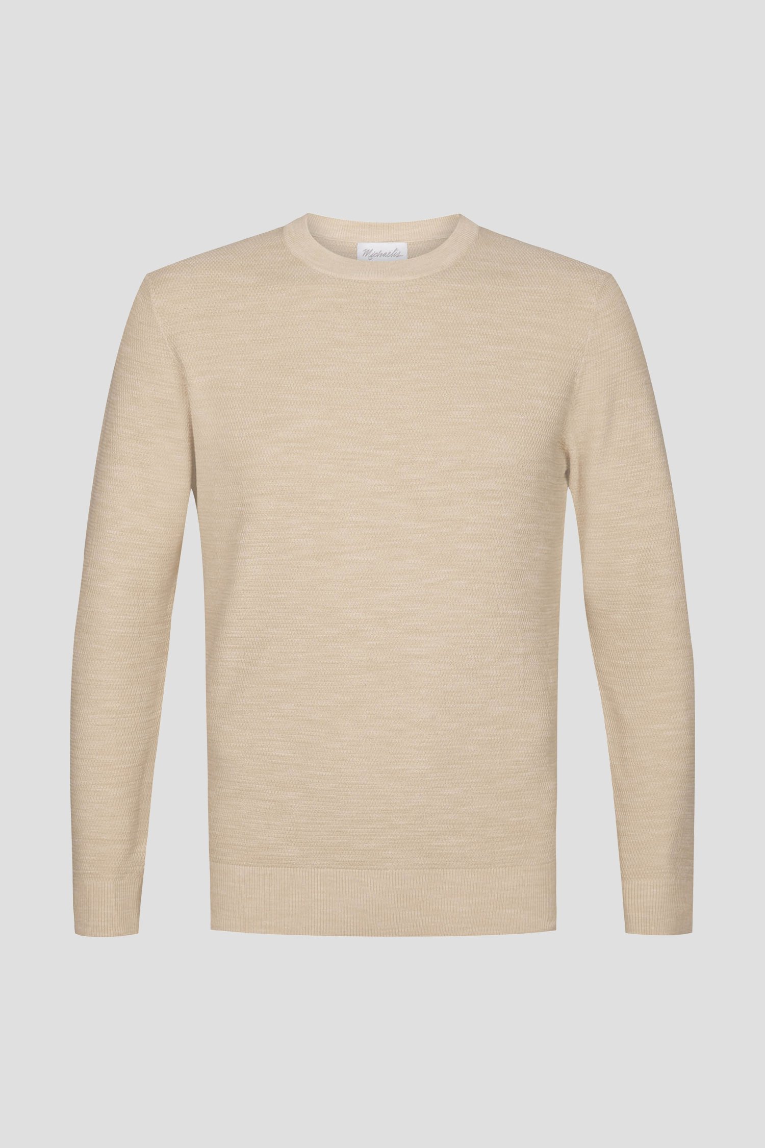 Pull fin beige clair à col rond de Michaelis pour Hommes