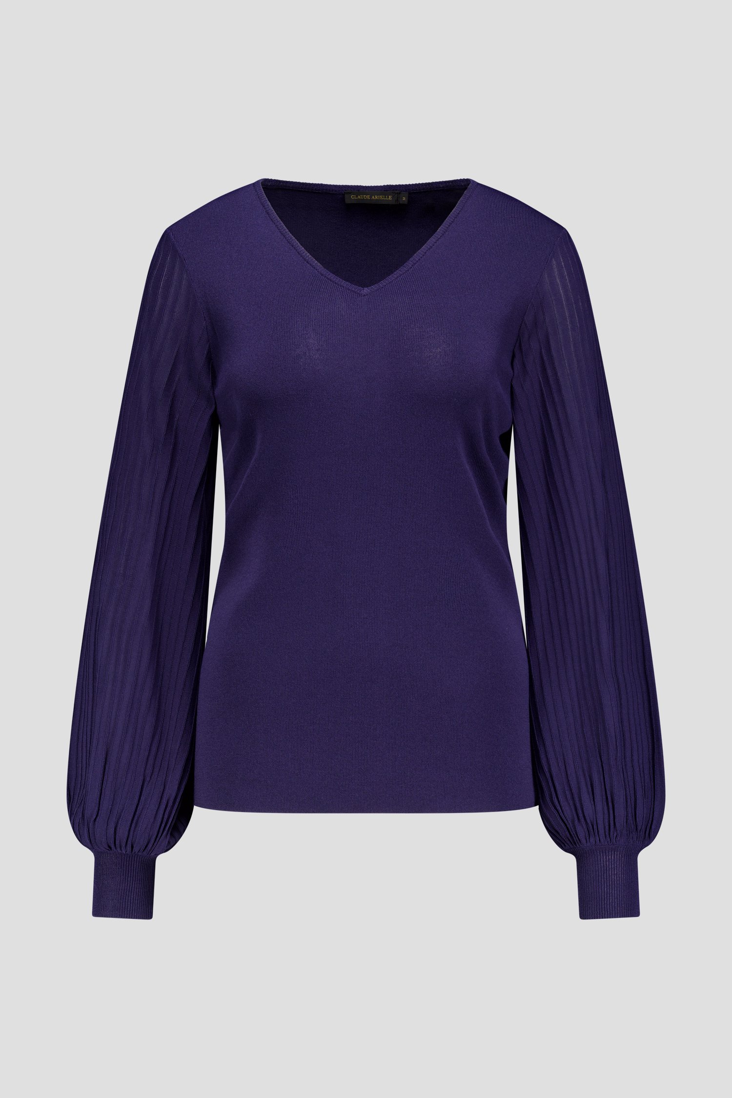 Photo produit 1 de Pull fin bleu à col en V de Claude Arielle pour Femmes