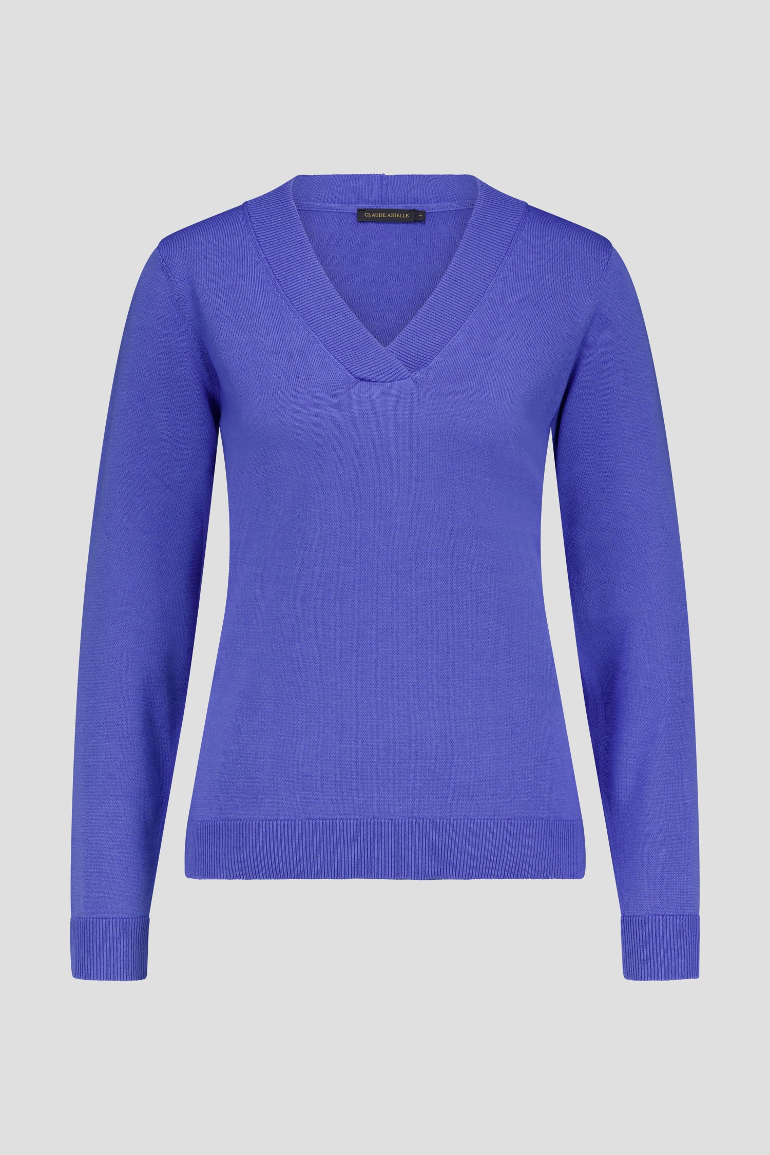 Pull fin bleu avec col en V	 de Claude Arielle pour Femmes