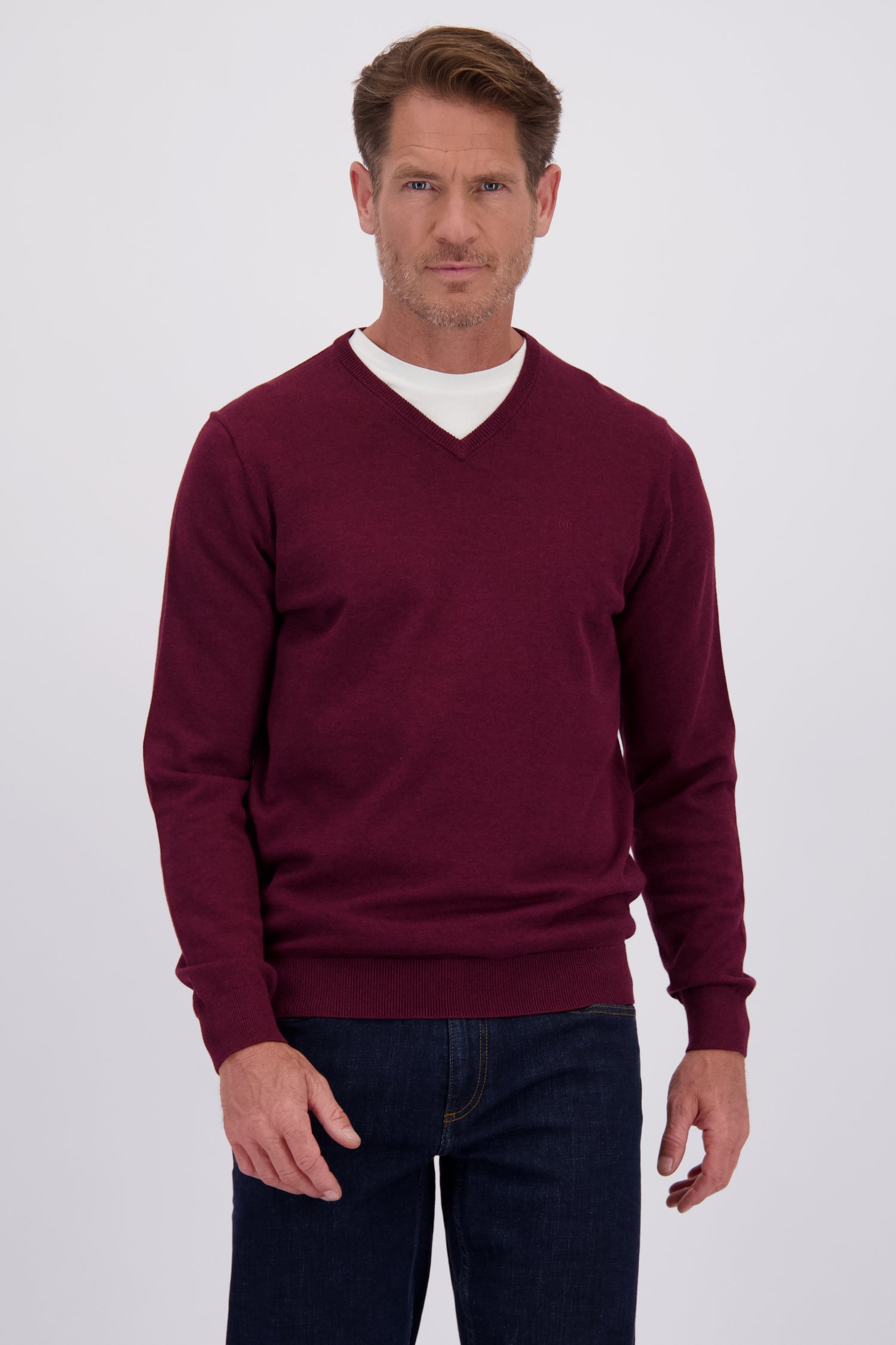 Le devant de Pull fin bordeaux à col en V de Dansaert Blue pour Hommes