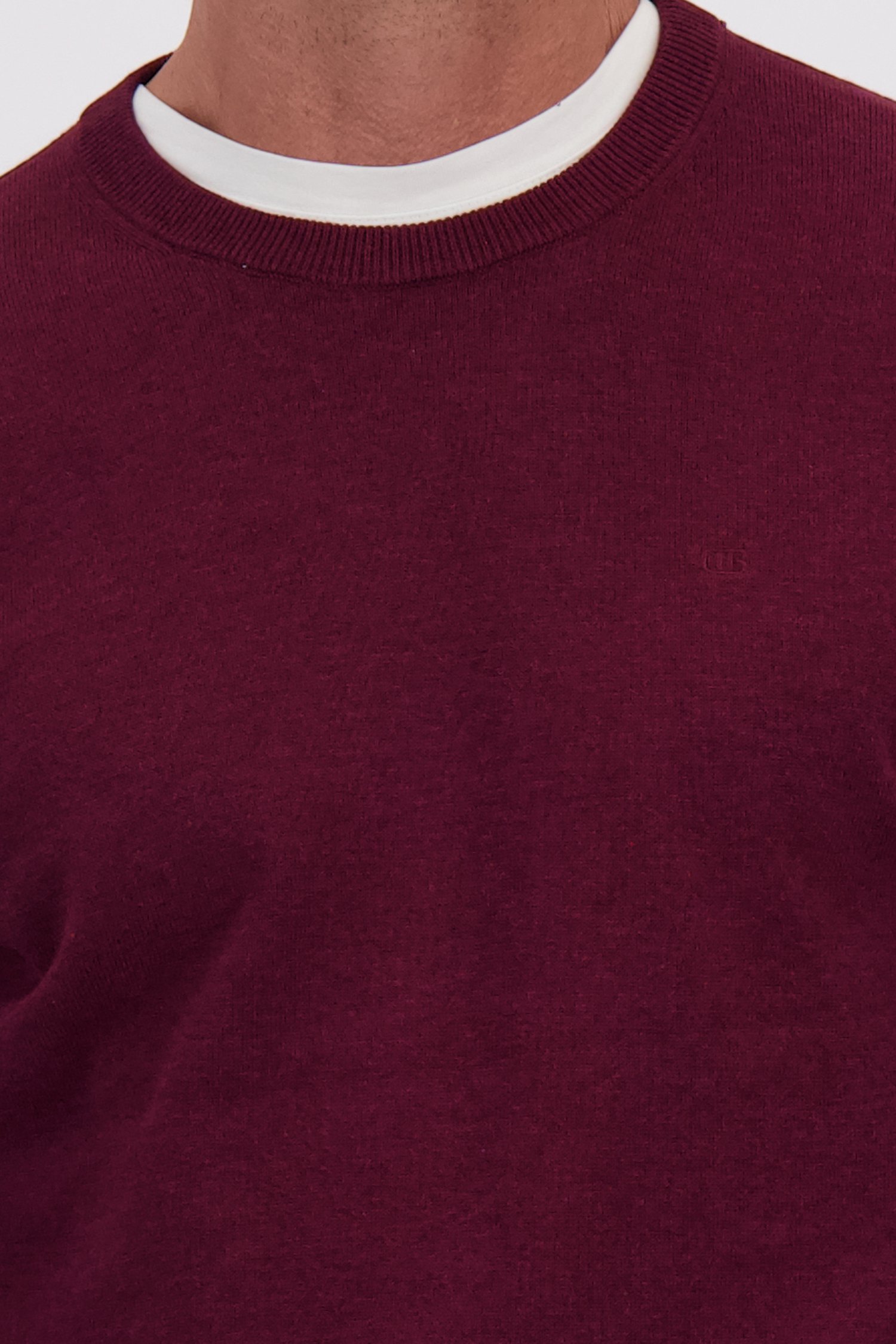 Détail de Pull fin bordeaux à col rond de Dansaert Blue pour Hommes