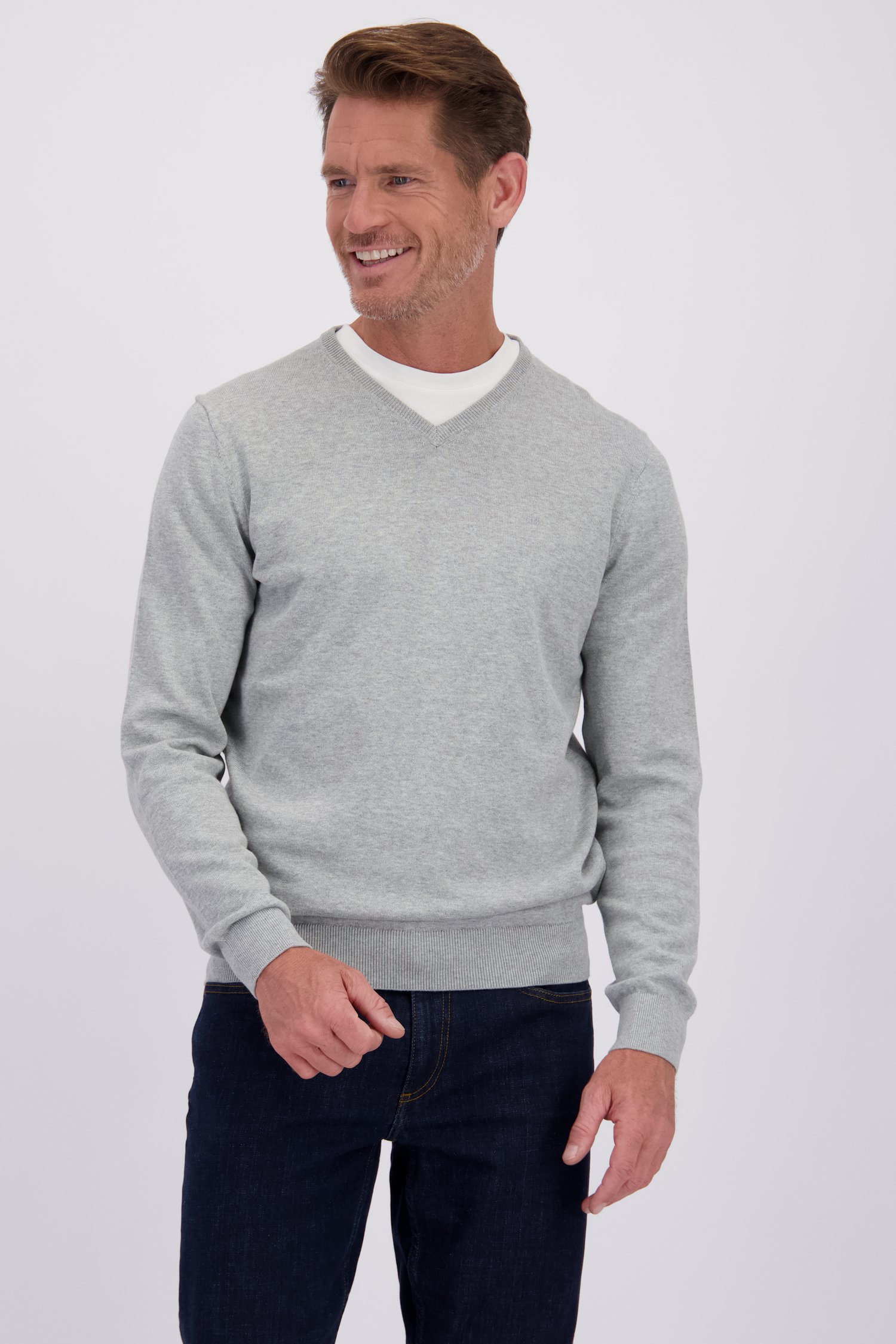 Le devant de Pull fin gris clair chiné à col en V de Dansaert Blue pour Hommes