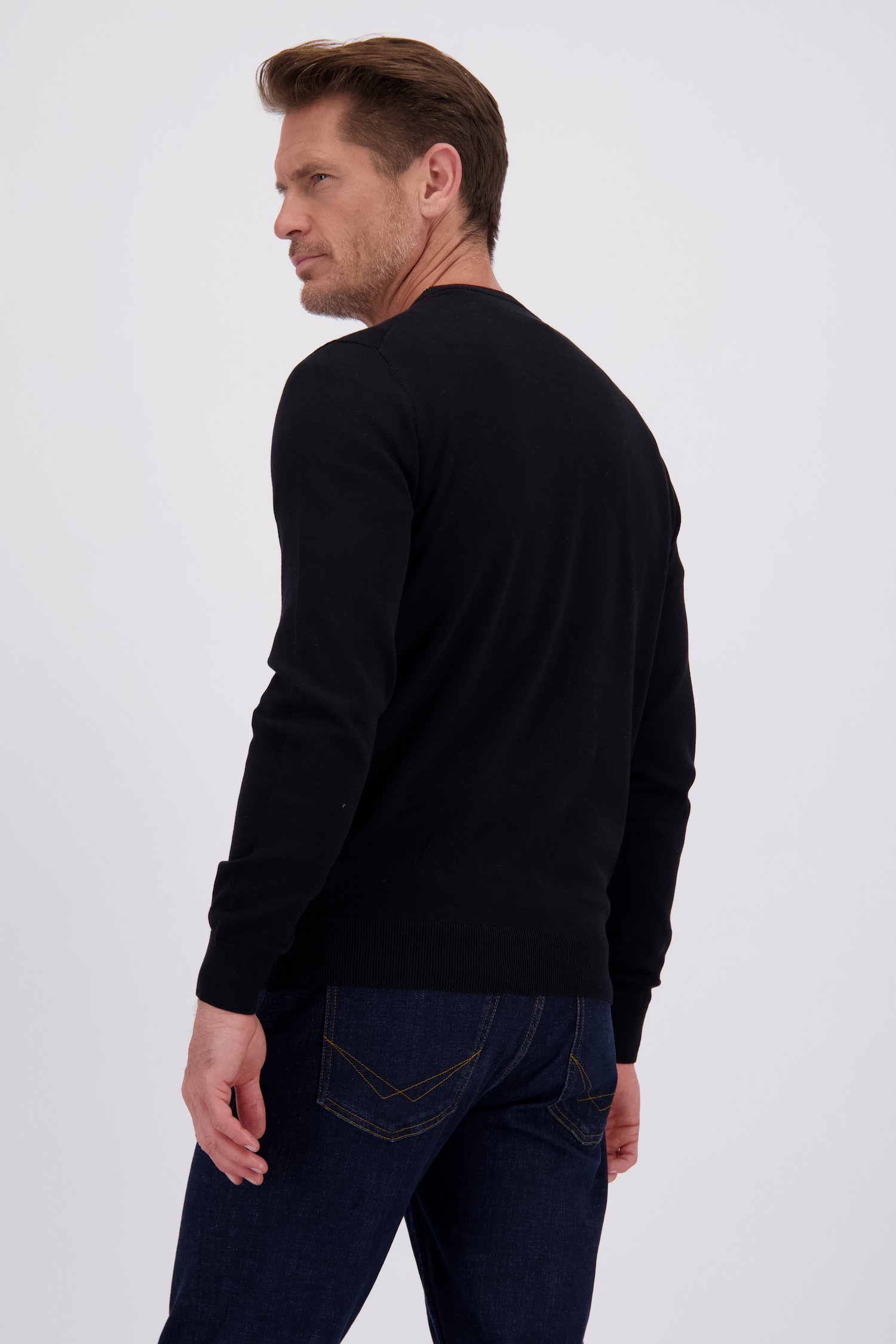 Le dos de Pull fin noir à col rond de Dansaert Blue pour Hommes