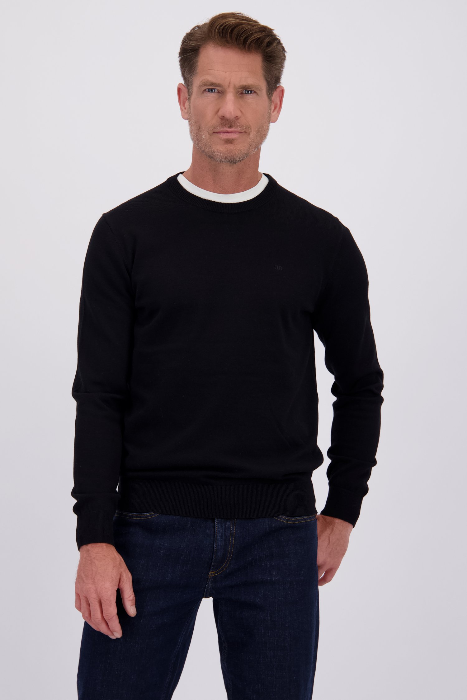 Le devant de Pull fin noir à col rond de Dansaert Blue pour Hommes