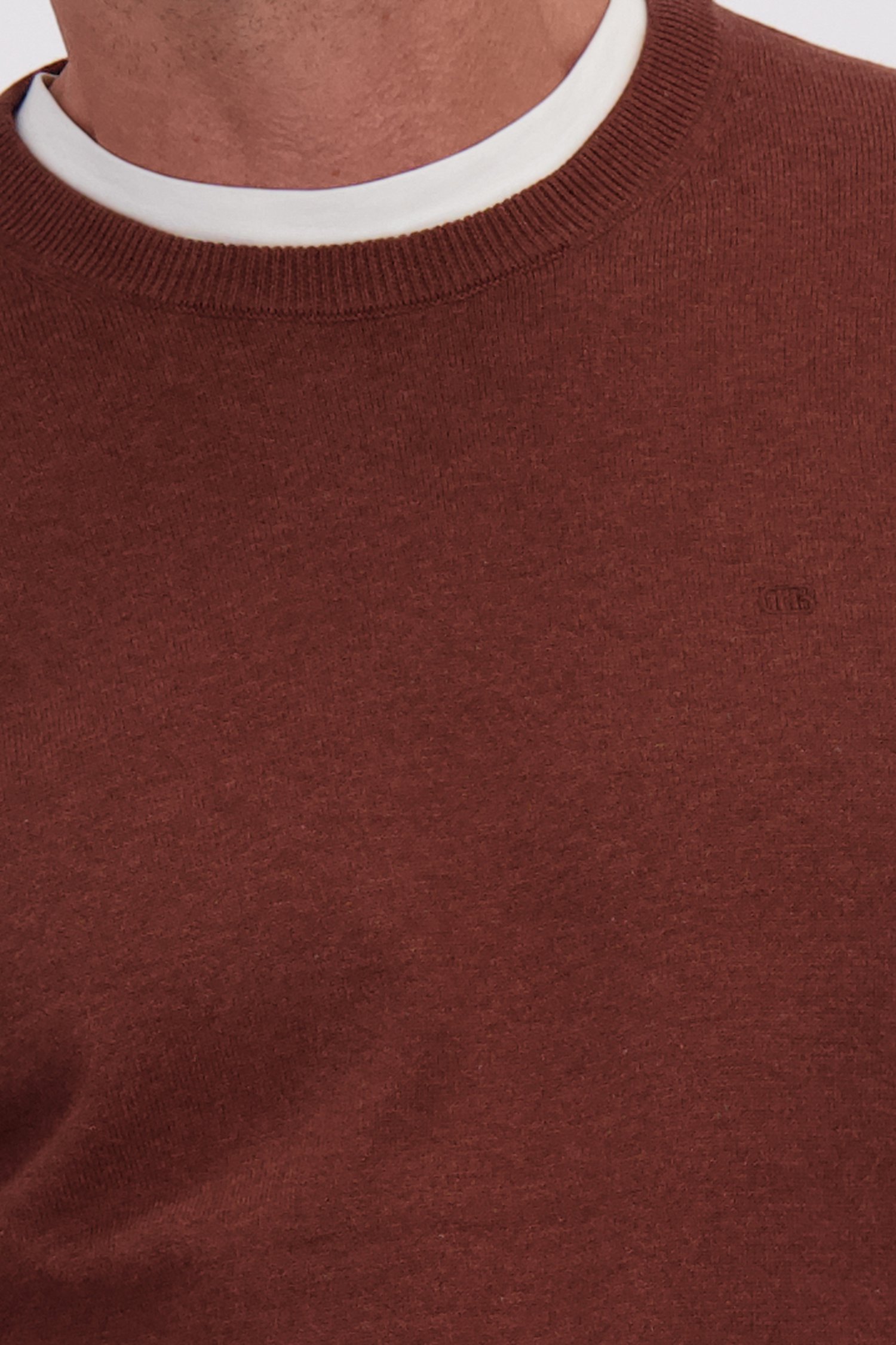 Détail de Pull fin rouille à col rond de Dansaert Blue pour Hommes