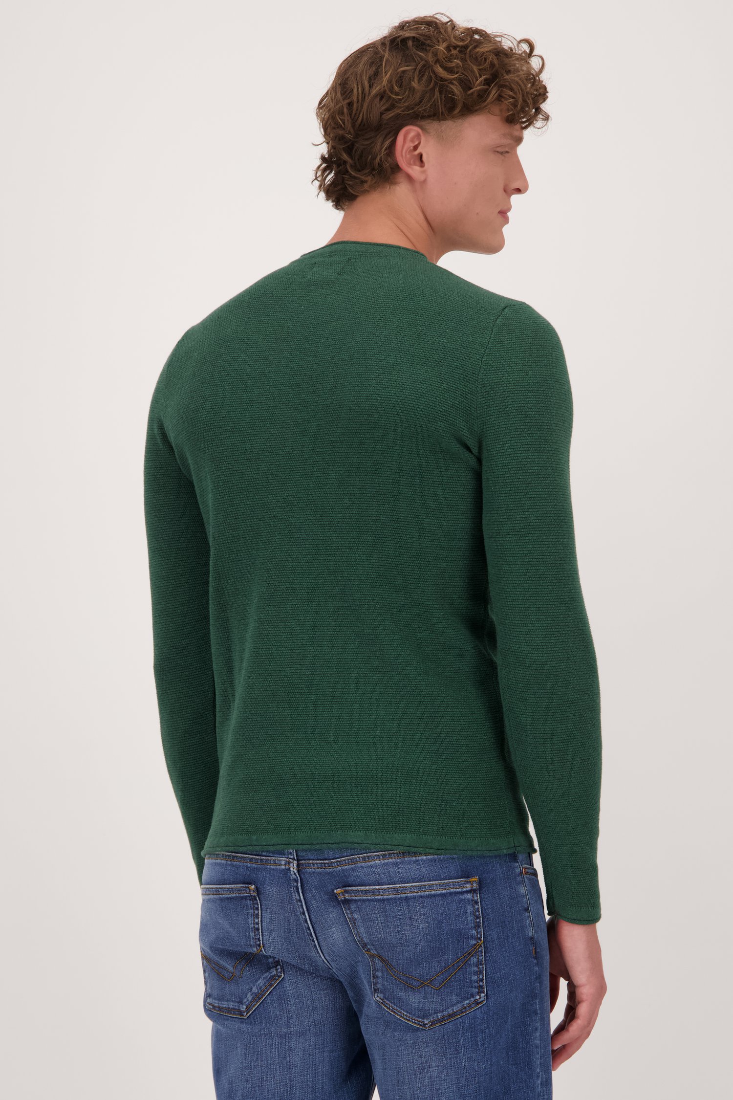 Pull fin texturé vert foncé de Casual Five pour Hommes