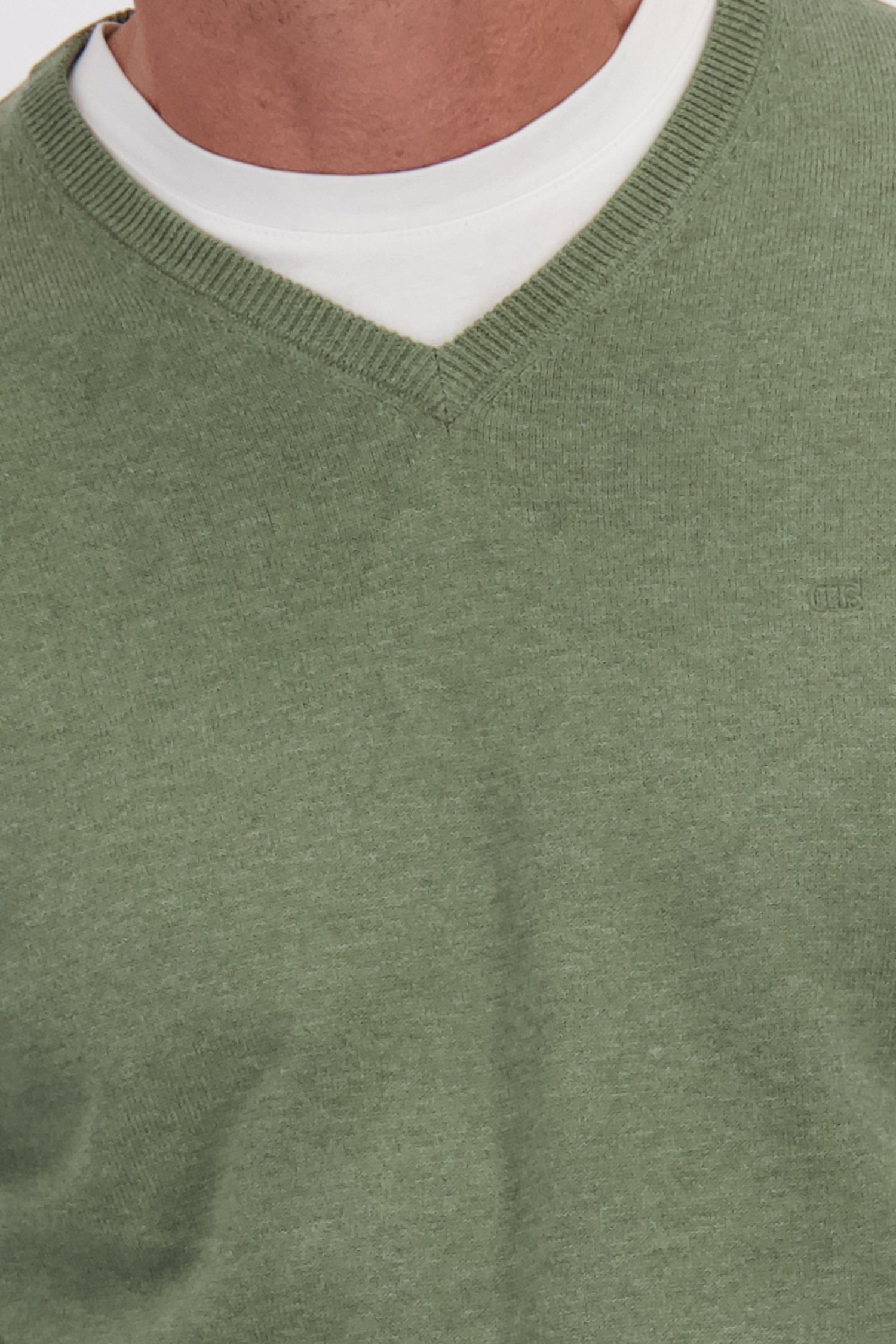 Détail de Pull fin vert à col en V de Dansaert Blue pour Hommes