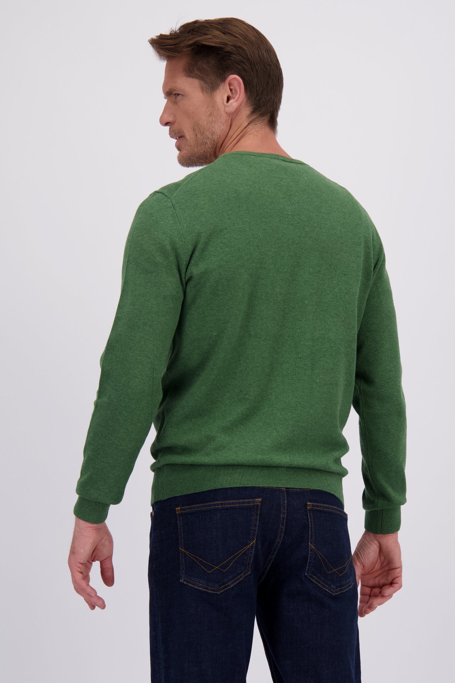 Le dos de Pull fin vert à col en V de Dansaert Blue pour Hommes