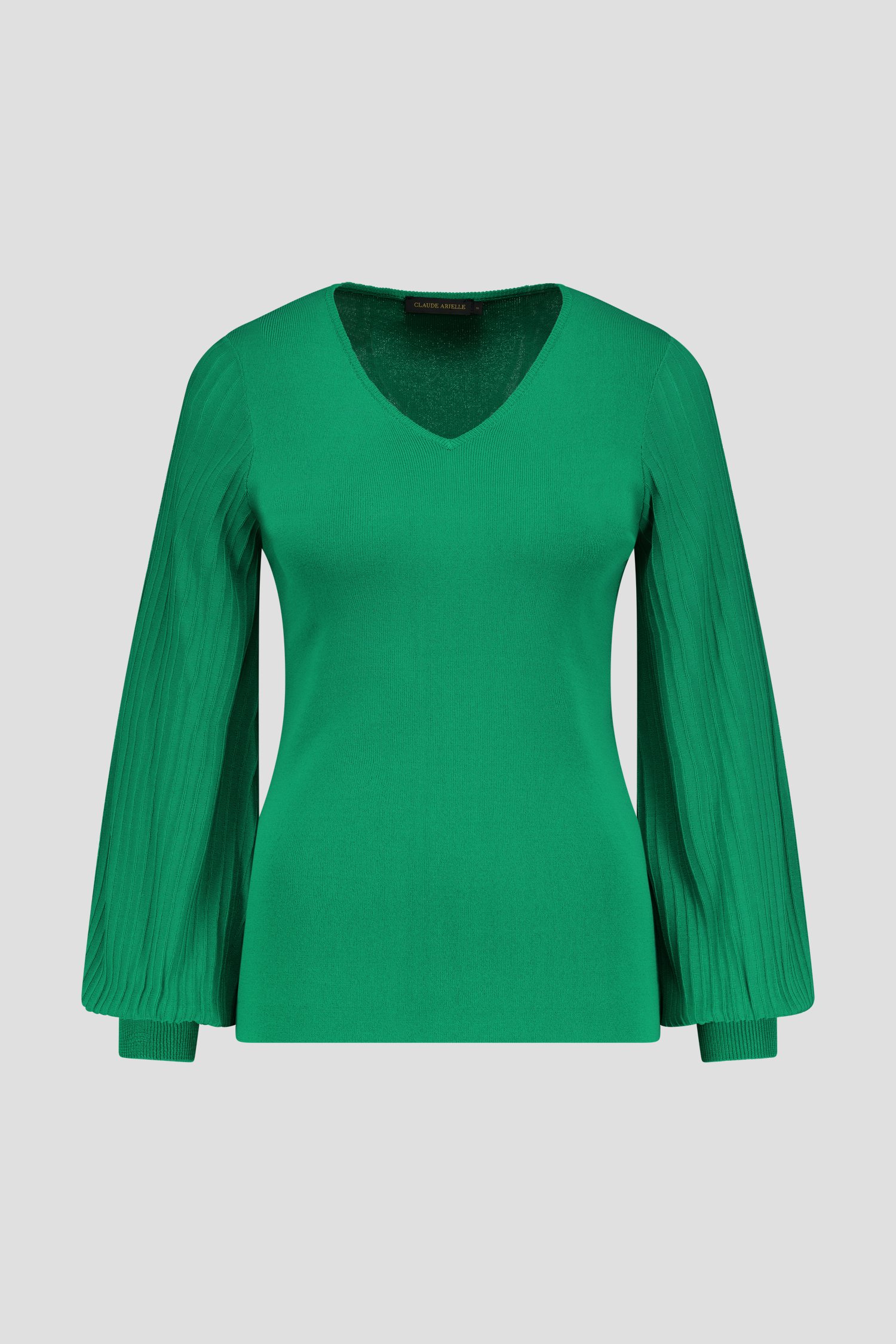 Pull fin vert à manches larges plissées de Claude Arielle pour Femmes