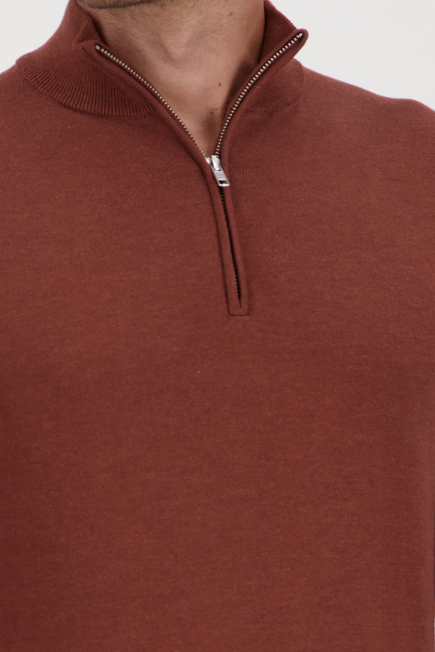 Pull fin zippé marron de Michaelis pour Hommes