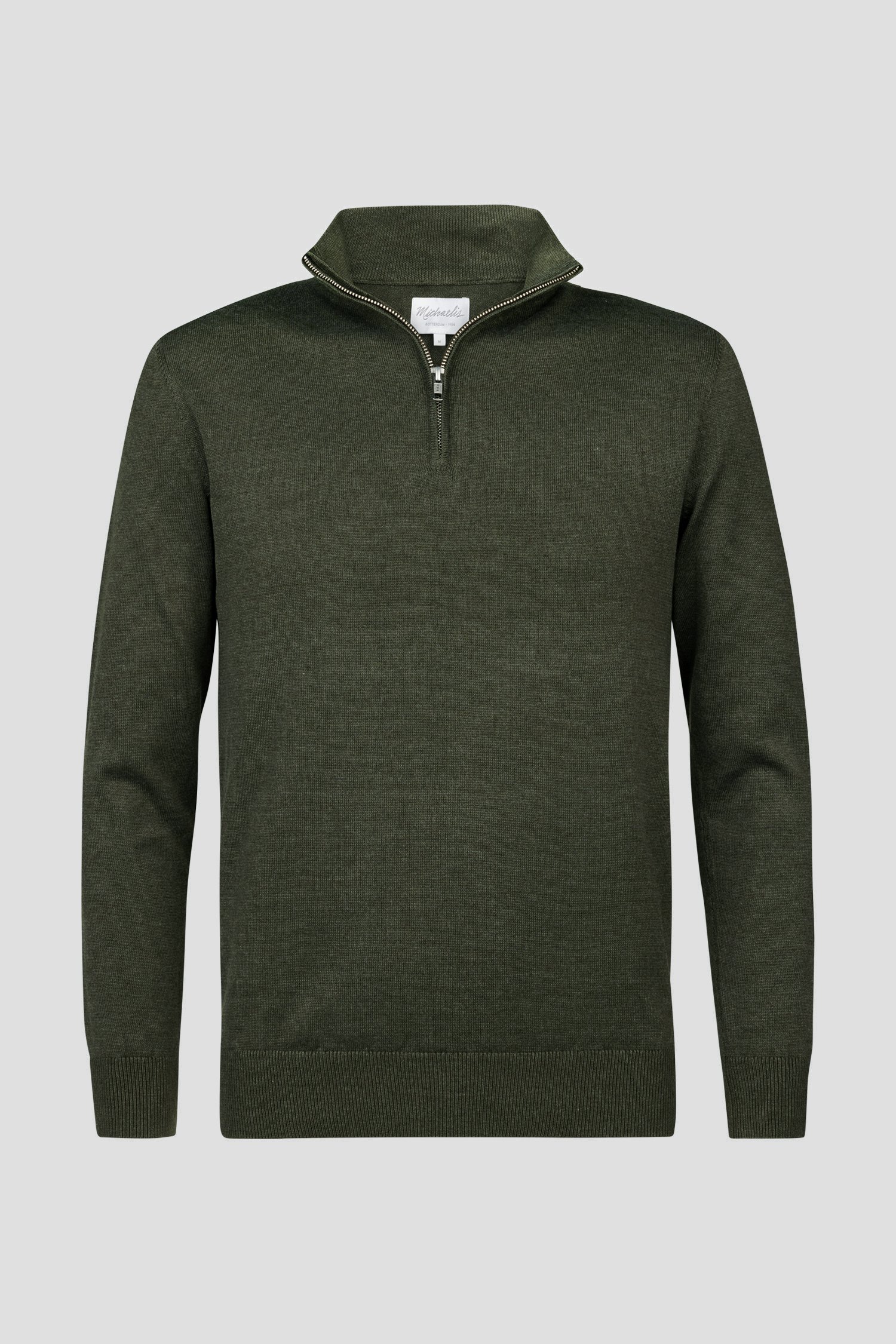 Pull fin zippé vert foncé	 de Michaelis pour Hommes