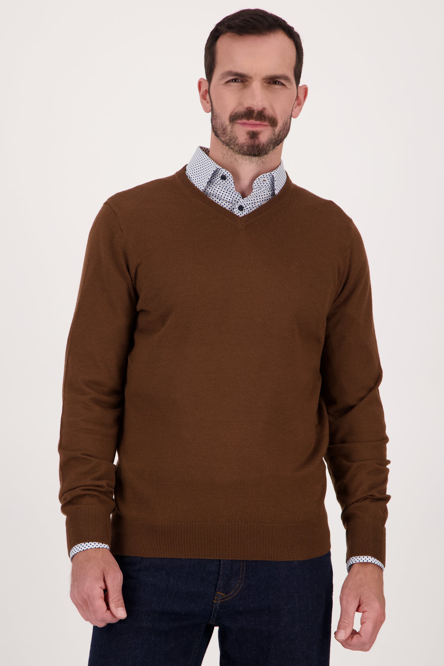 Pull marron fin avec col en V de Dansaert Black pour Hommes