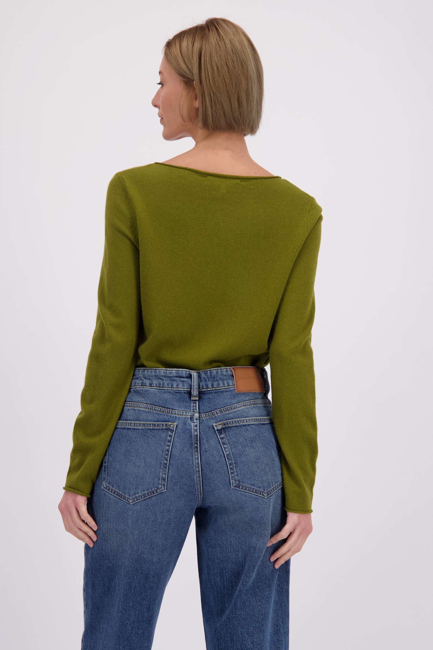 Le dos de Pull olive en tricot fin de Marc O'Polo pour Femmes