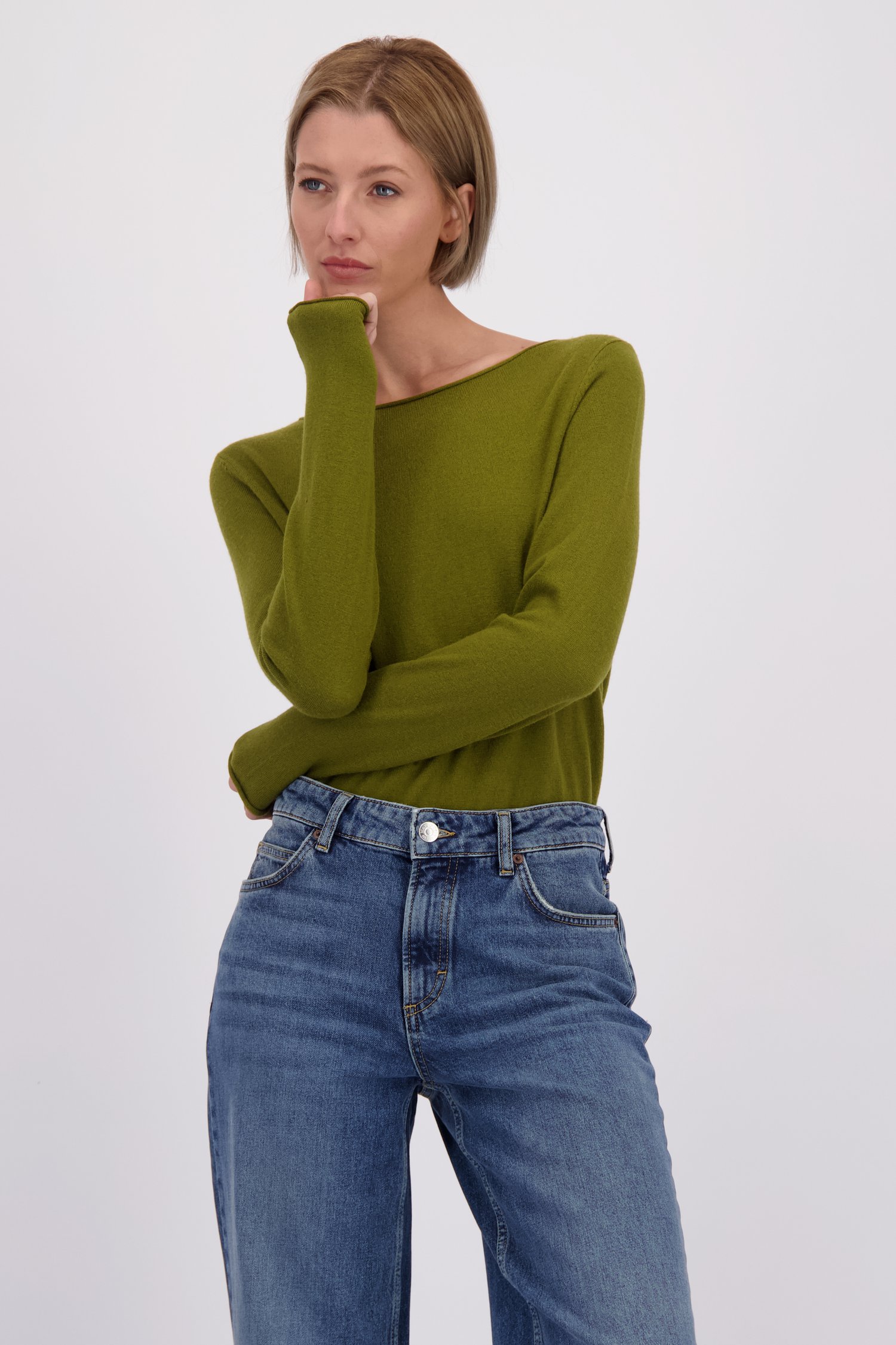 Le devant de Pull olive en tricot fin de Marc O'Polo pour Femmes