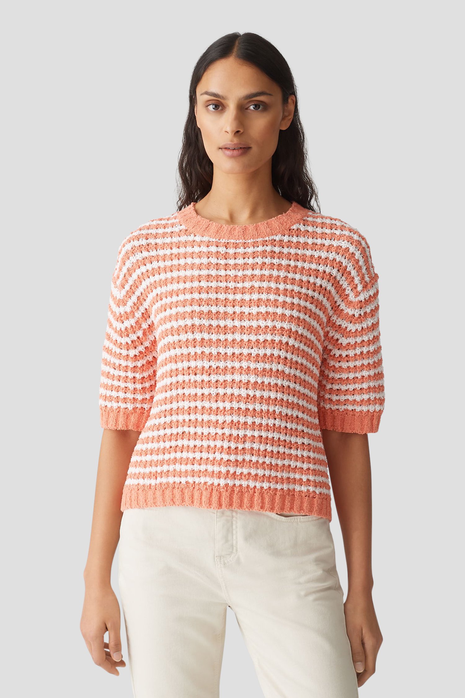 Pull orange avec blanc à manches mi-longues de Opus pour Femmes