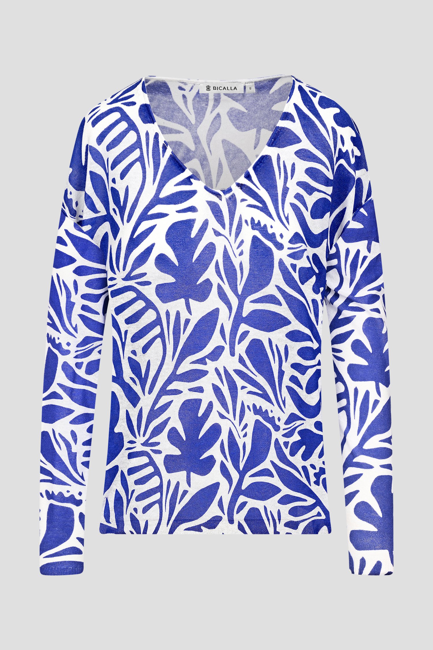 Pull-over écru avec impression de feuilles bleues de Bicalla pour Femmes